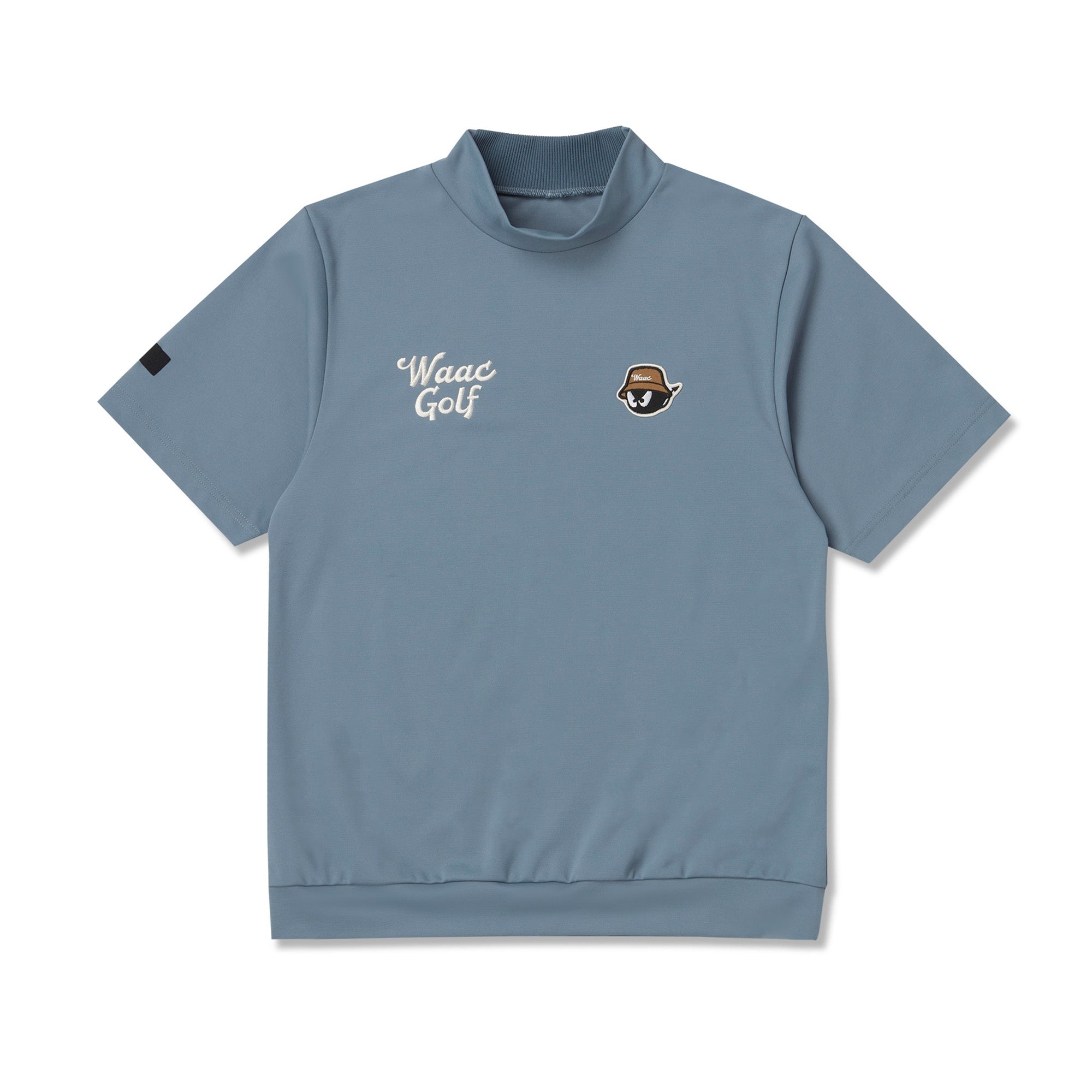 MEN ダブルロゴポンチモックネック サックスブルー