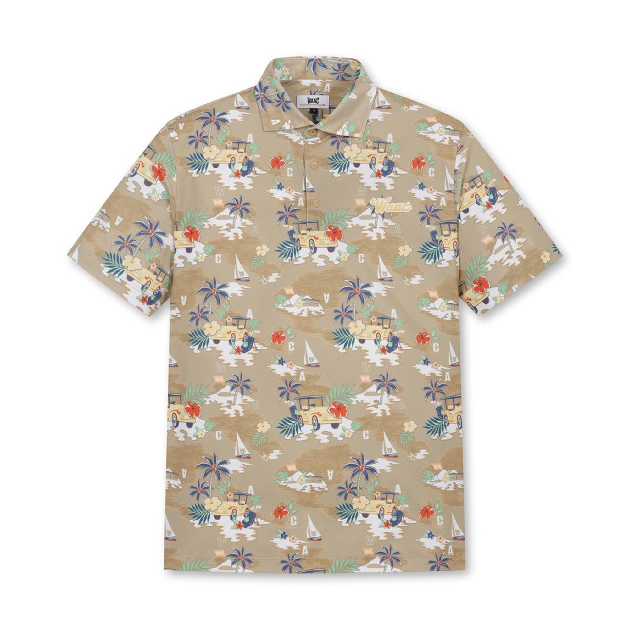 MEN リゾートパターンポロシャツ ベージュ
