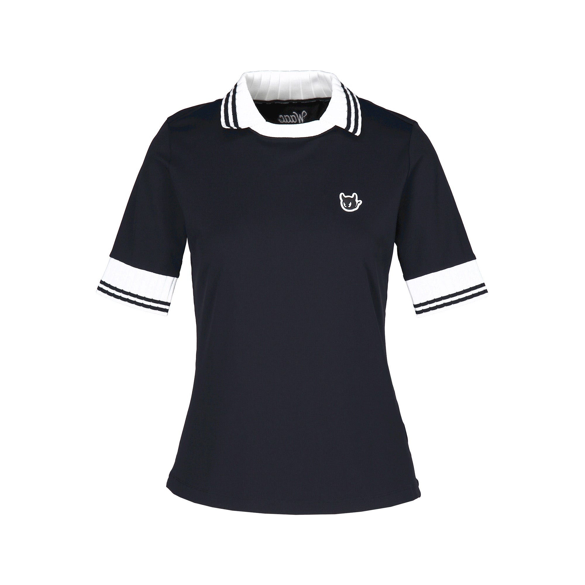 WOMEN カラーブロック リブポロシャツ ブラック