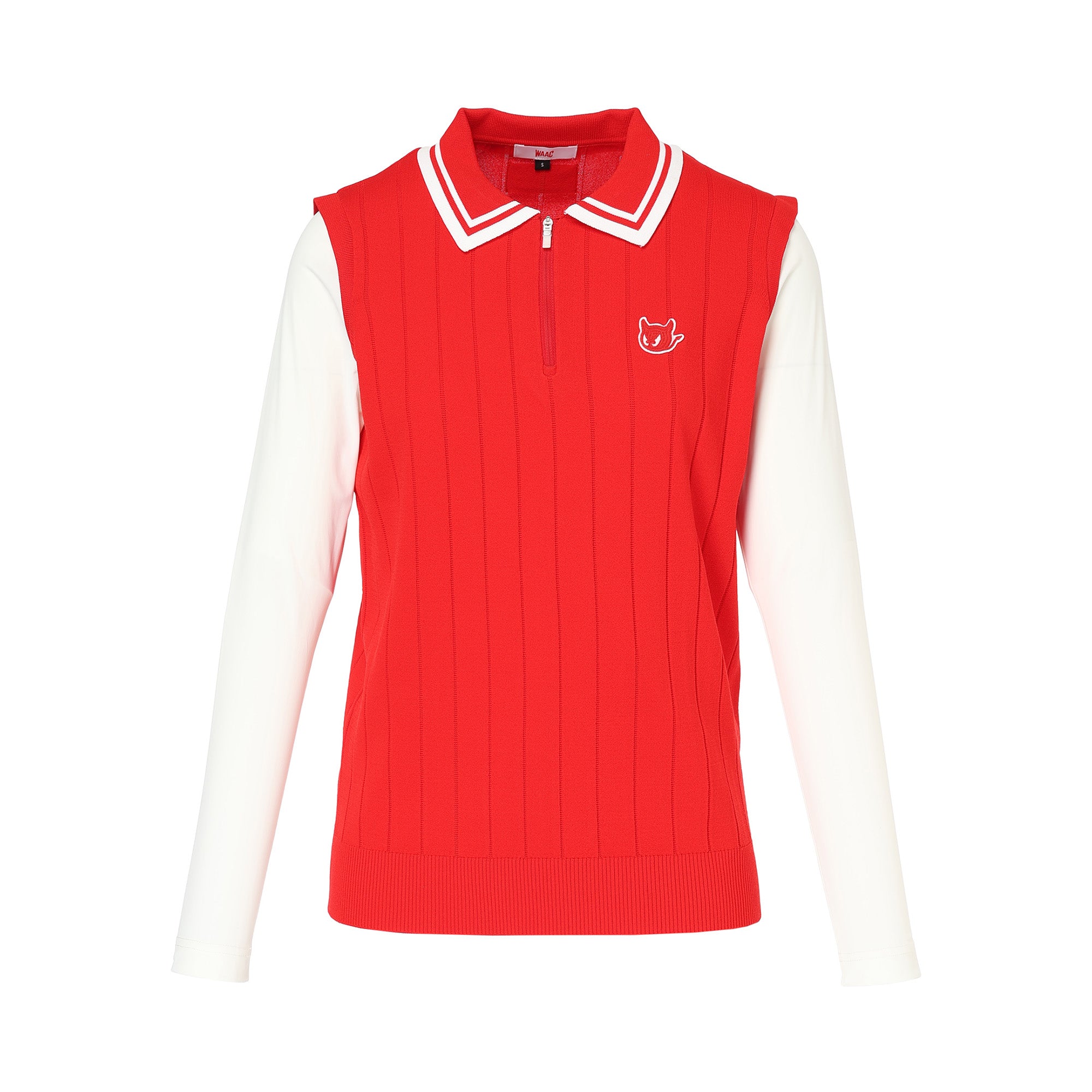 WOMEN ハイブリッド ハーフジップニットポロ レッド