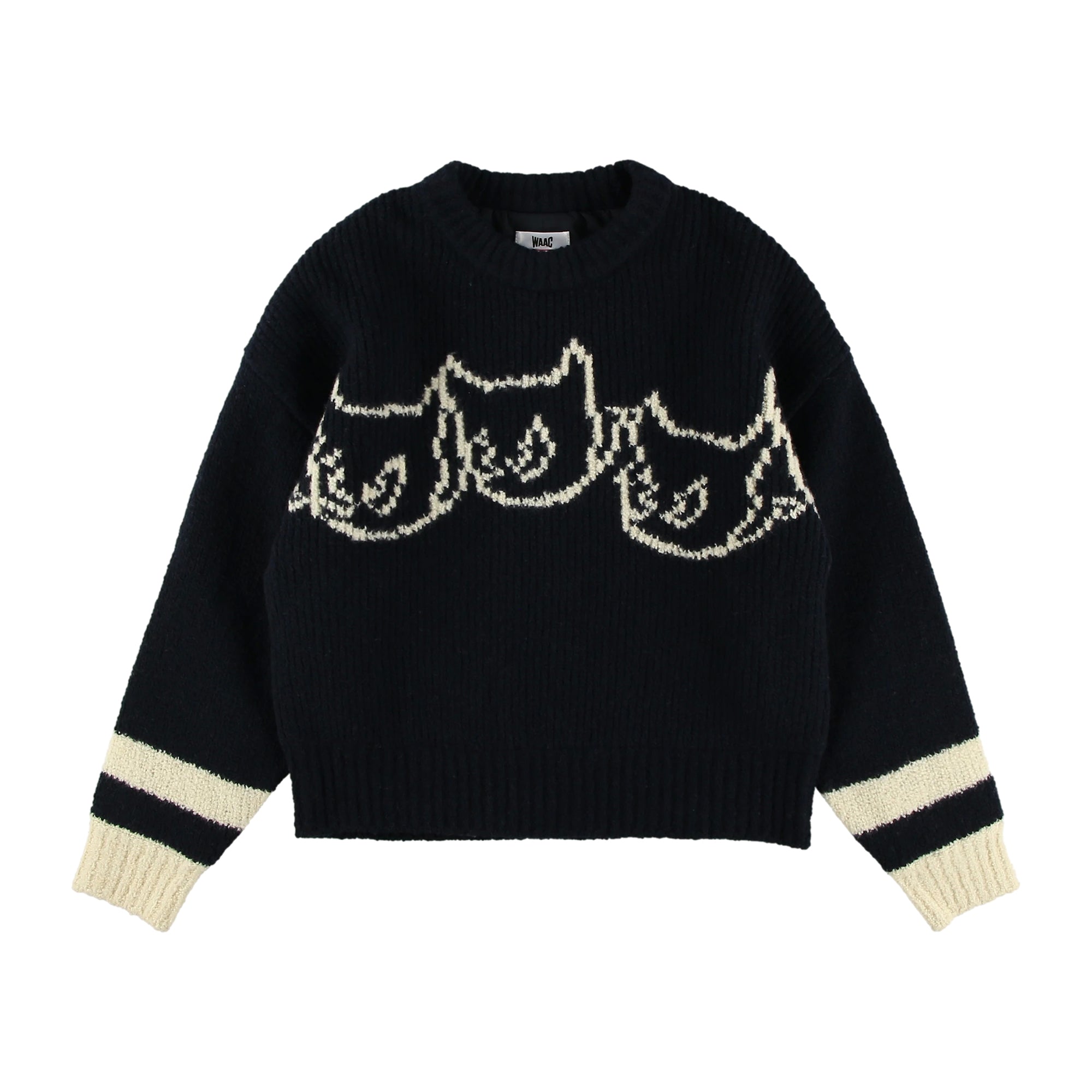 WOMEN ローゲージニット長袖プルオーバー ネイビー