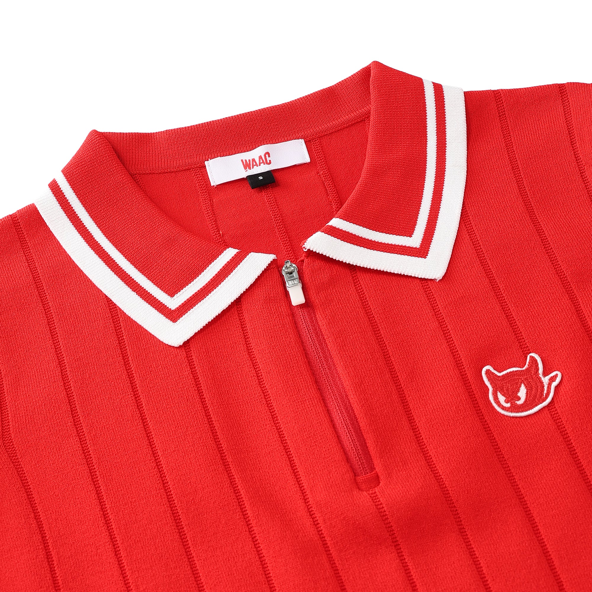 WOMEN ハイブリッド ハーフジップニットポロ レッド