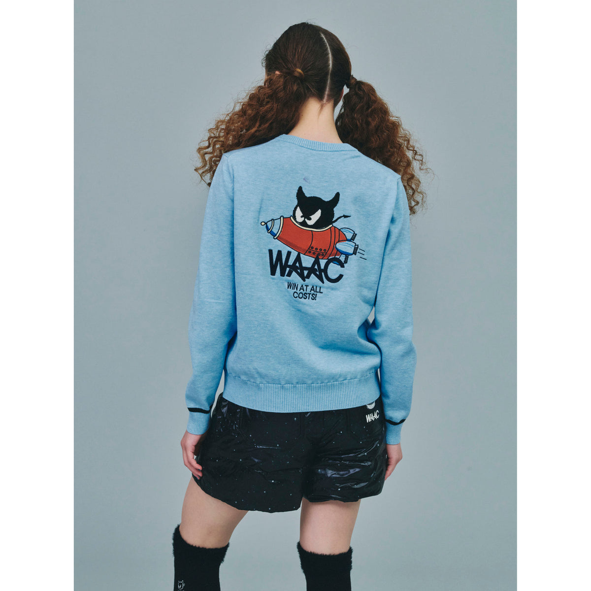 WOMEN SEASONAL裏付きニットプルオーバー ライトブルー