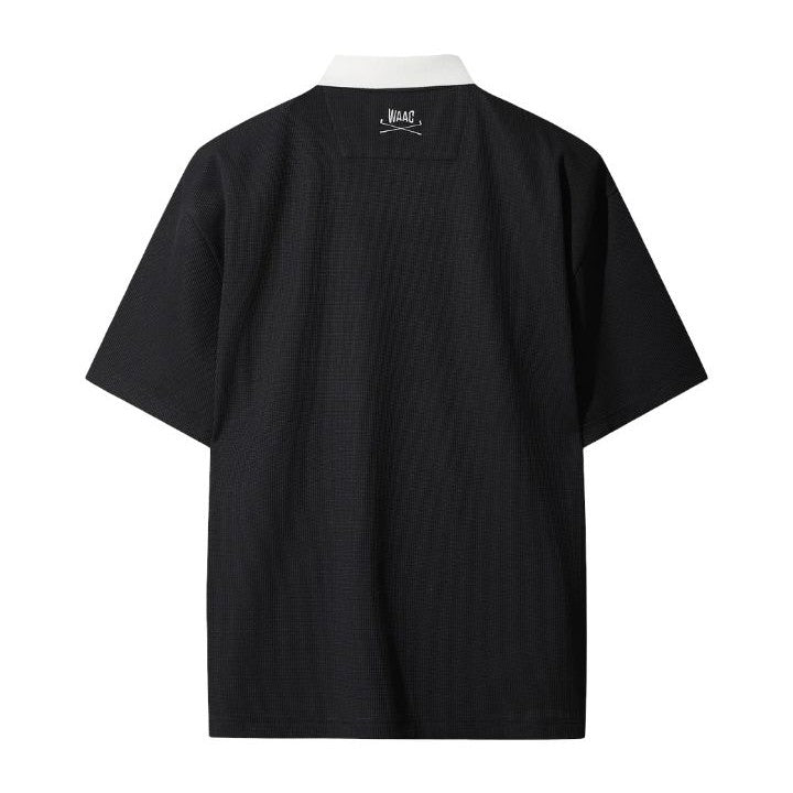 MEN ルーズフィット ワッフルポロシャツ ブラック