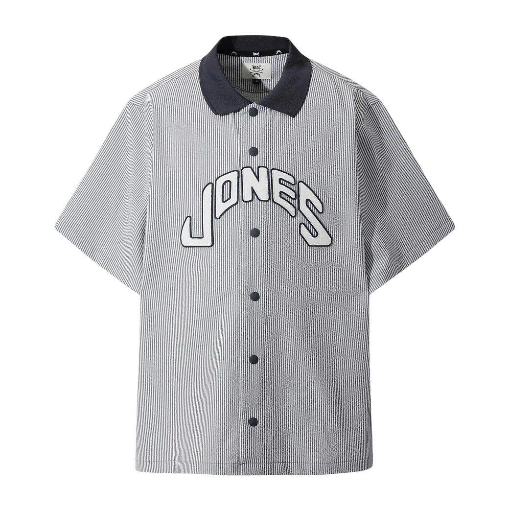 MEN ルーズフィット シアサッカーシャツ ネイビー