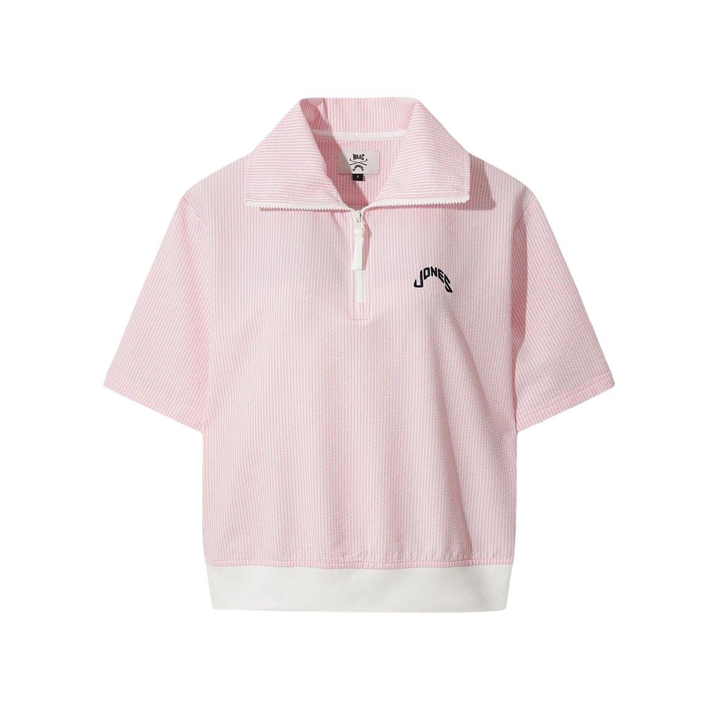 WOMEN シアサッカー ハーフジップポロ ライトピンク