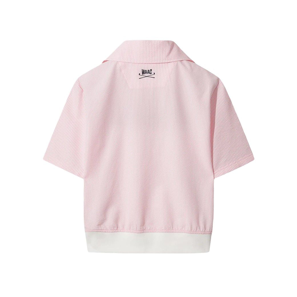 WOMEN シアサッカー ハーフジップポロ ライトピンク