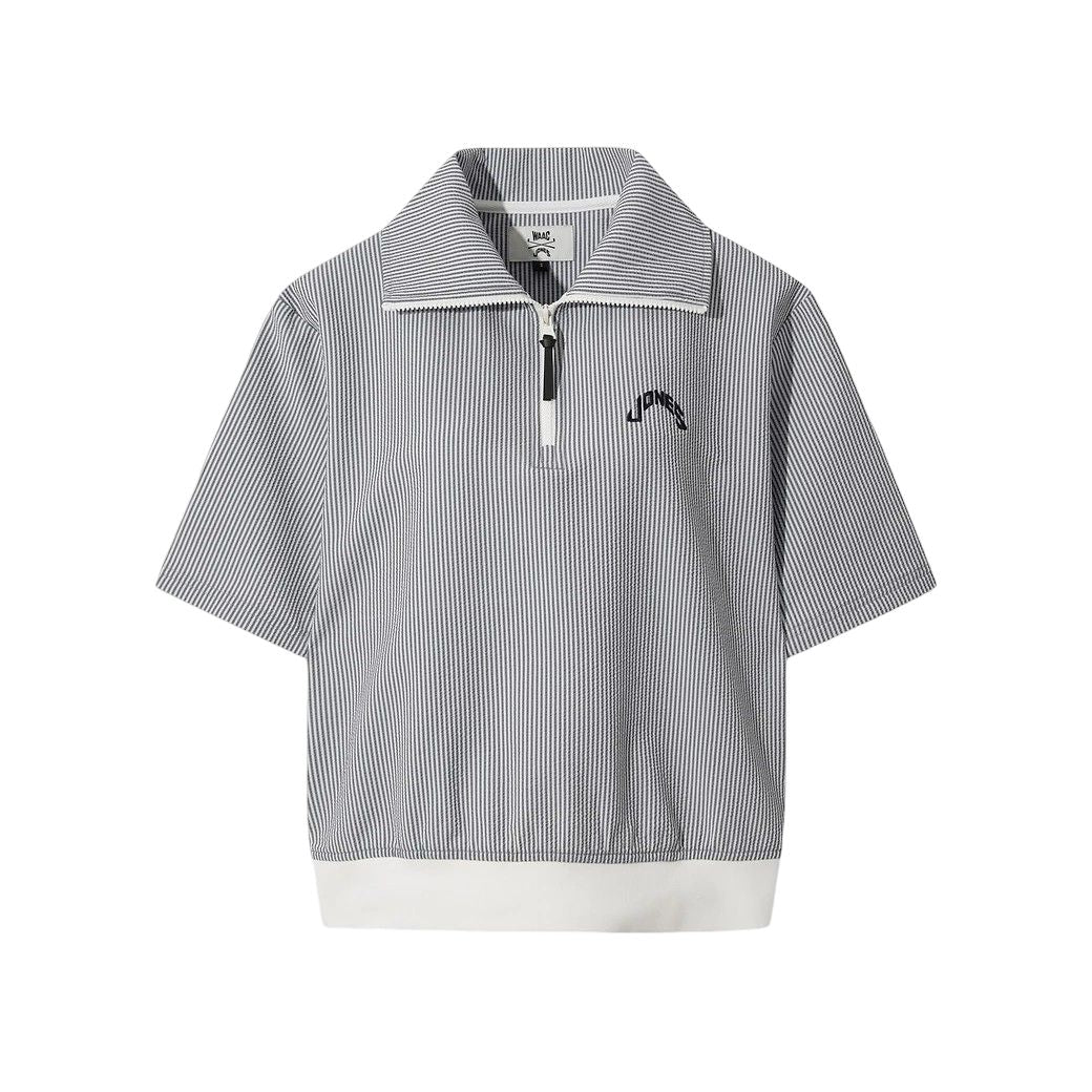 WOMEN シアサッカー ハーフジップポロ ネイビー