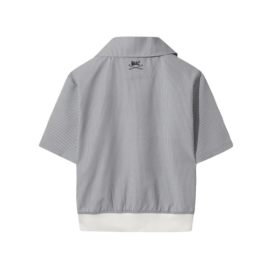 WOMEN シアサッカー ハーフジップポロ ネイビー