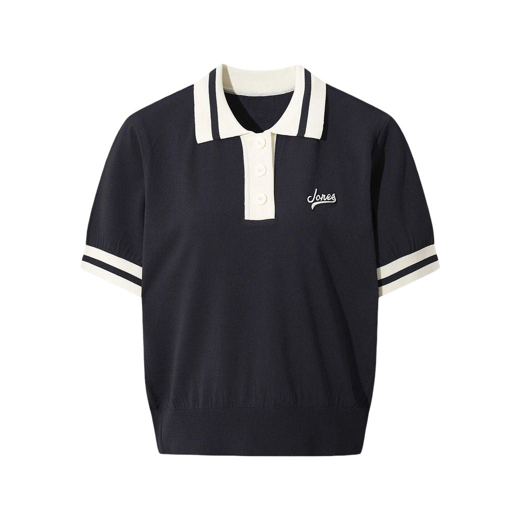 WOMEN ニットポロシャツ ネイビー