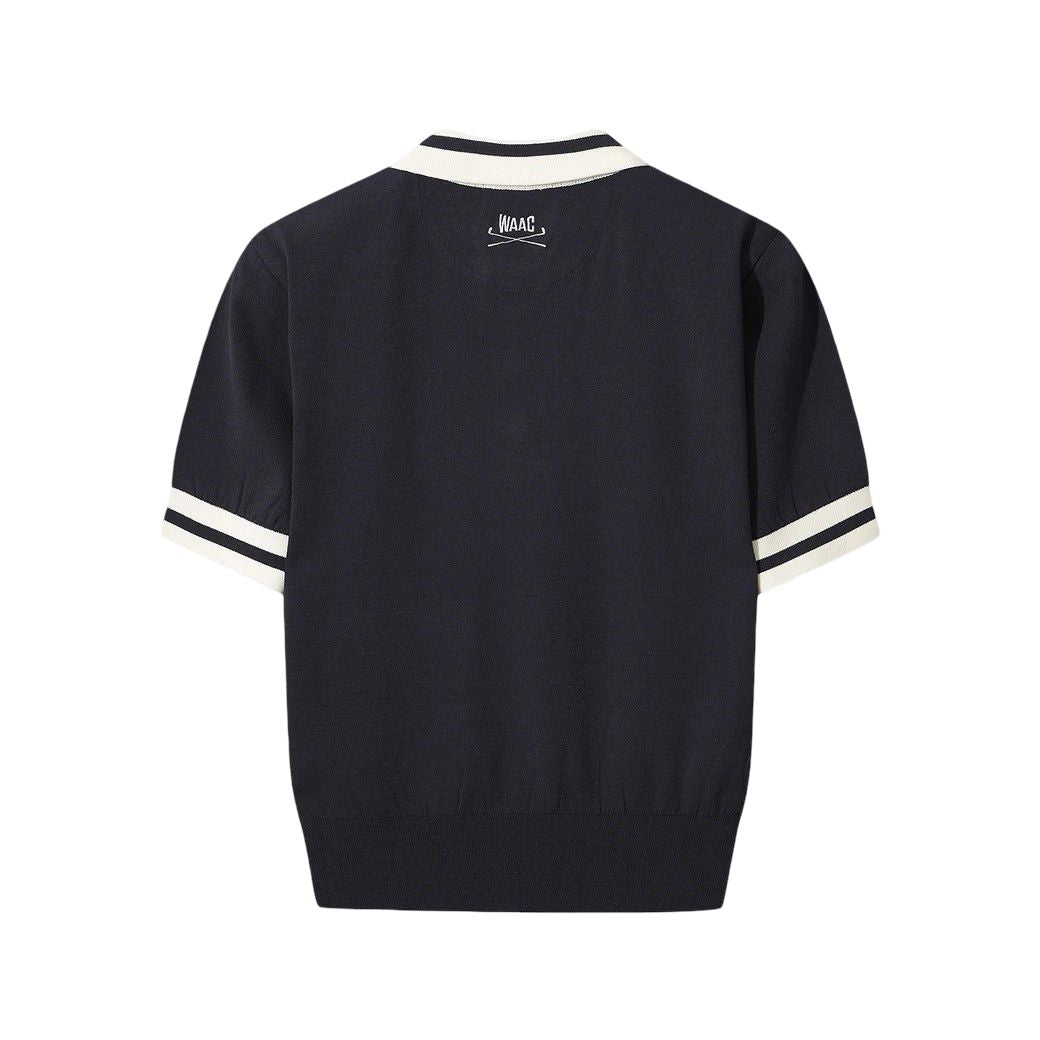 WOMEN ニットポロシャツ ネイビー