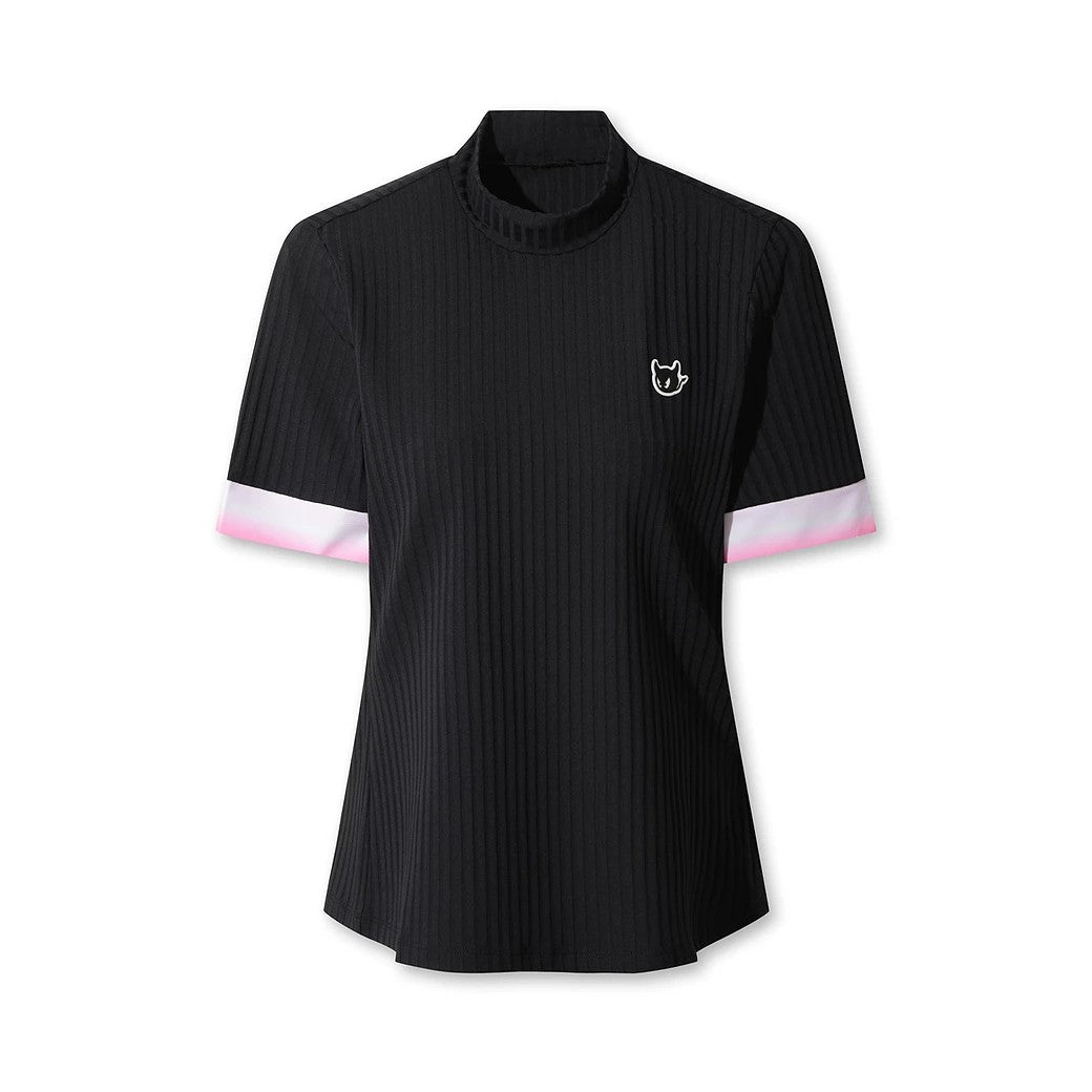 WOMEN ストレッチ リブモックネック ブラック