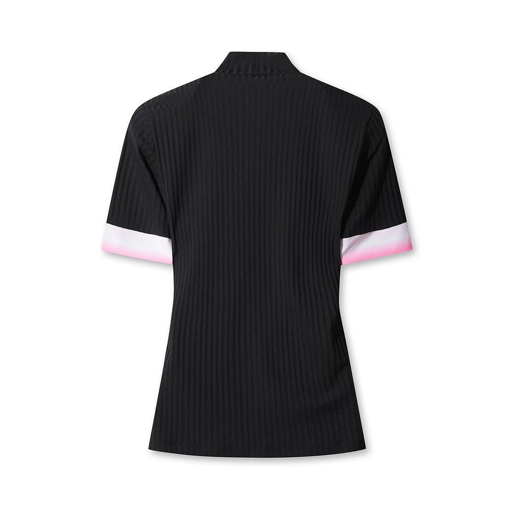 WOMEN ストレッチ リブモックネック ブラック