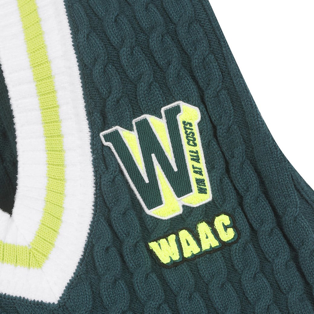 WOMEN Vネック ケーブルニットベスト モスグリーン