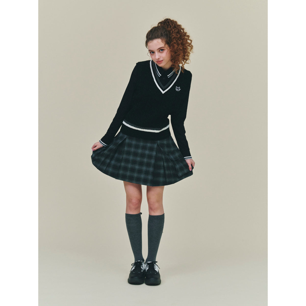 WOMEN ケーブルニットベスト ブラック