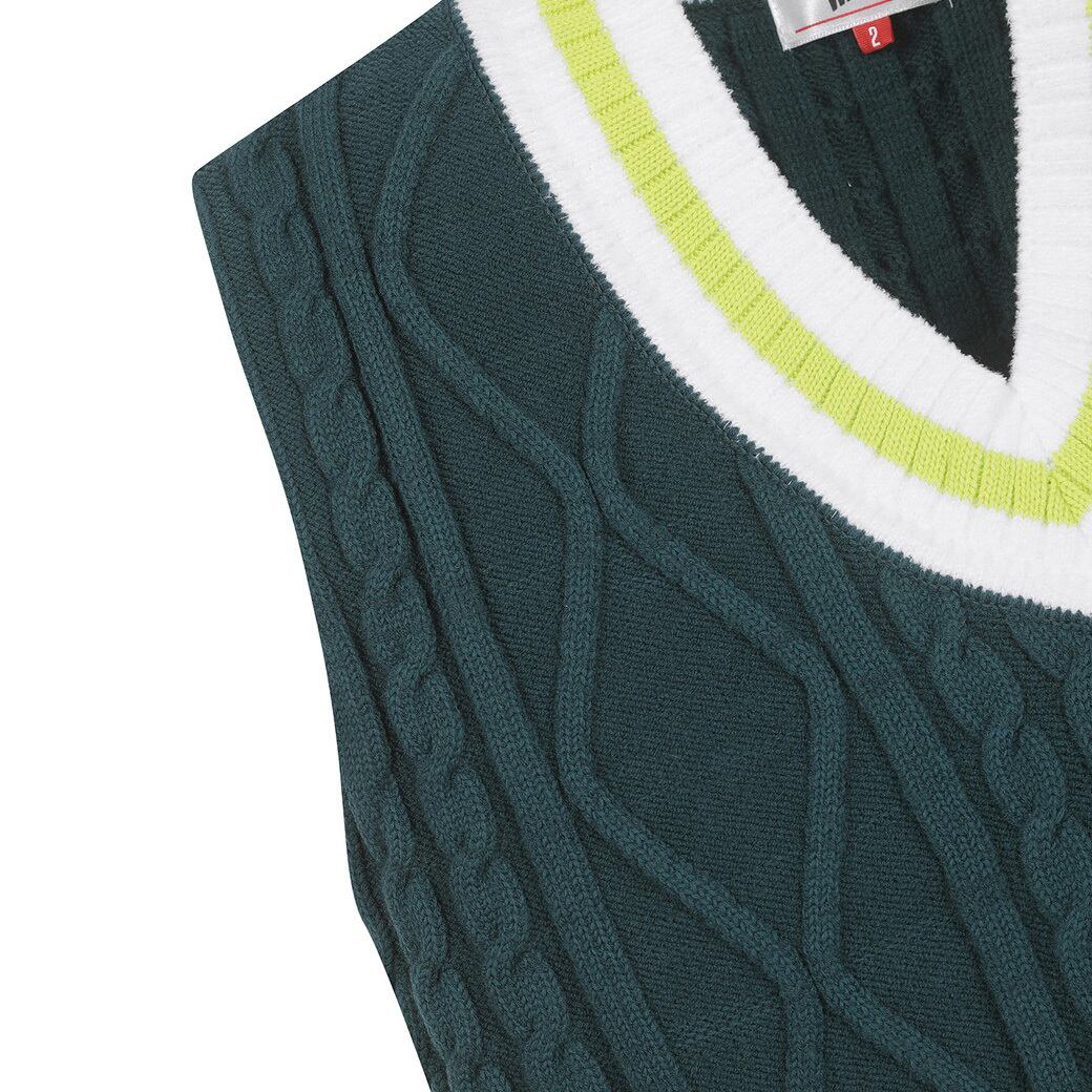 WOMEN Vネック ケーブルニットベスト モスグリーン