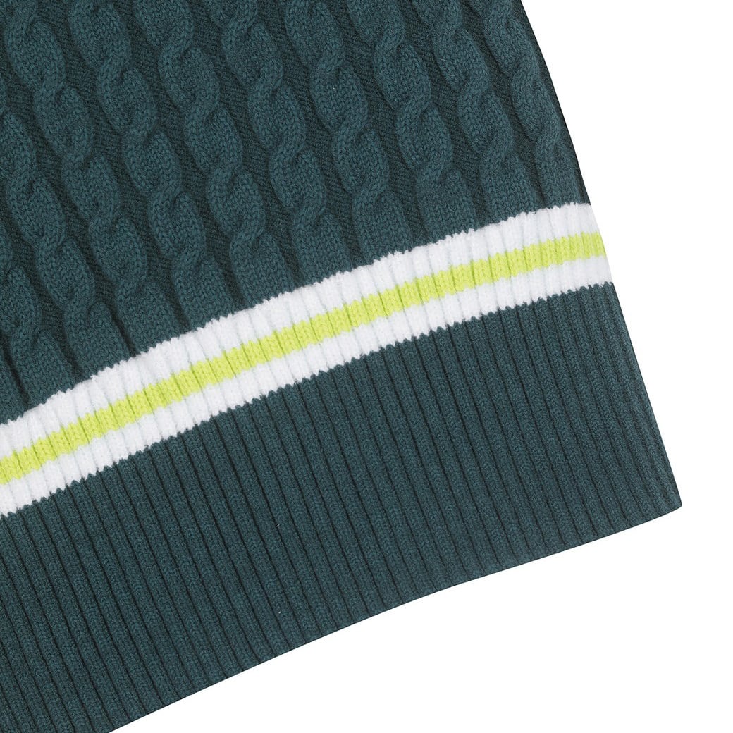 WOMEN Vネック ケーブルニットベスト モスグリーン