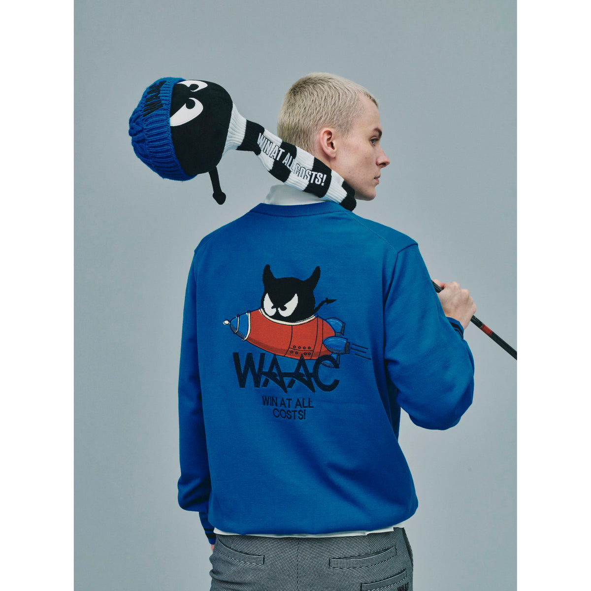 MEN SEASONAL裏付きニットプルオーバー ロイヤルブルー