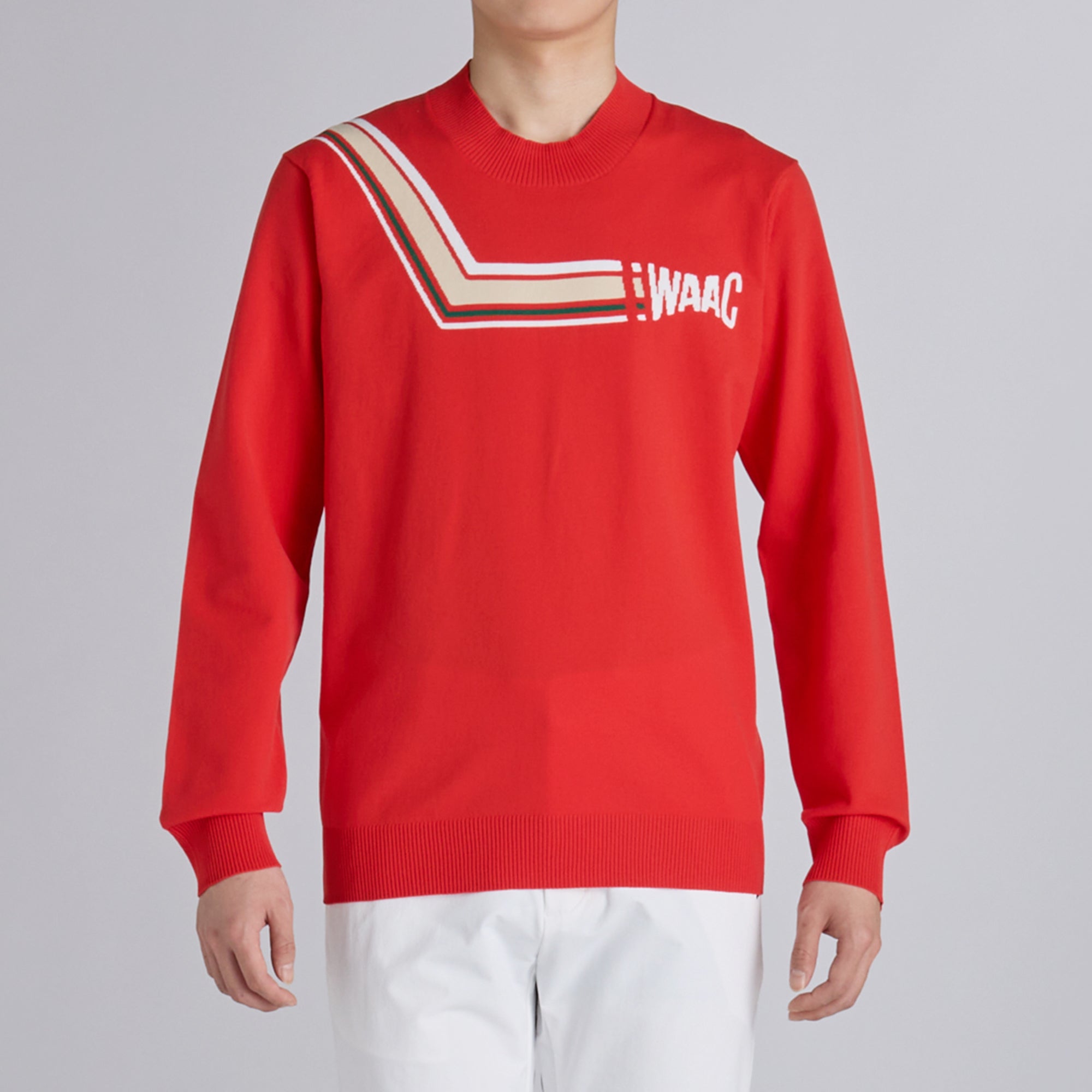MENS 変形ボーダーニット 長袖プルオーバー ホワイト/072242710