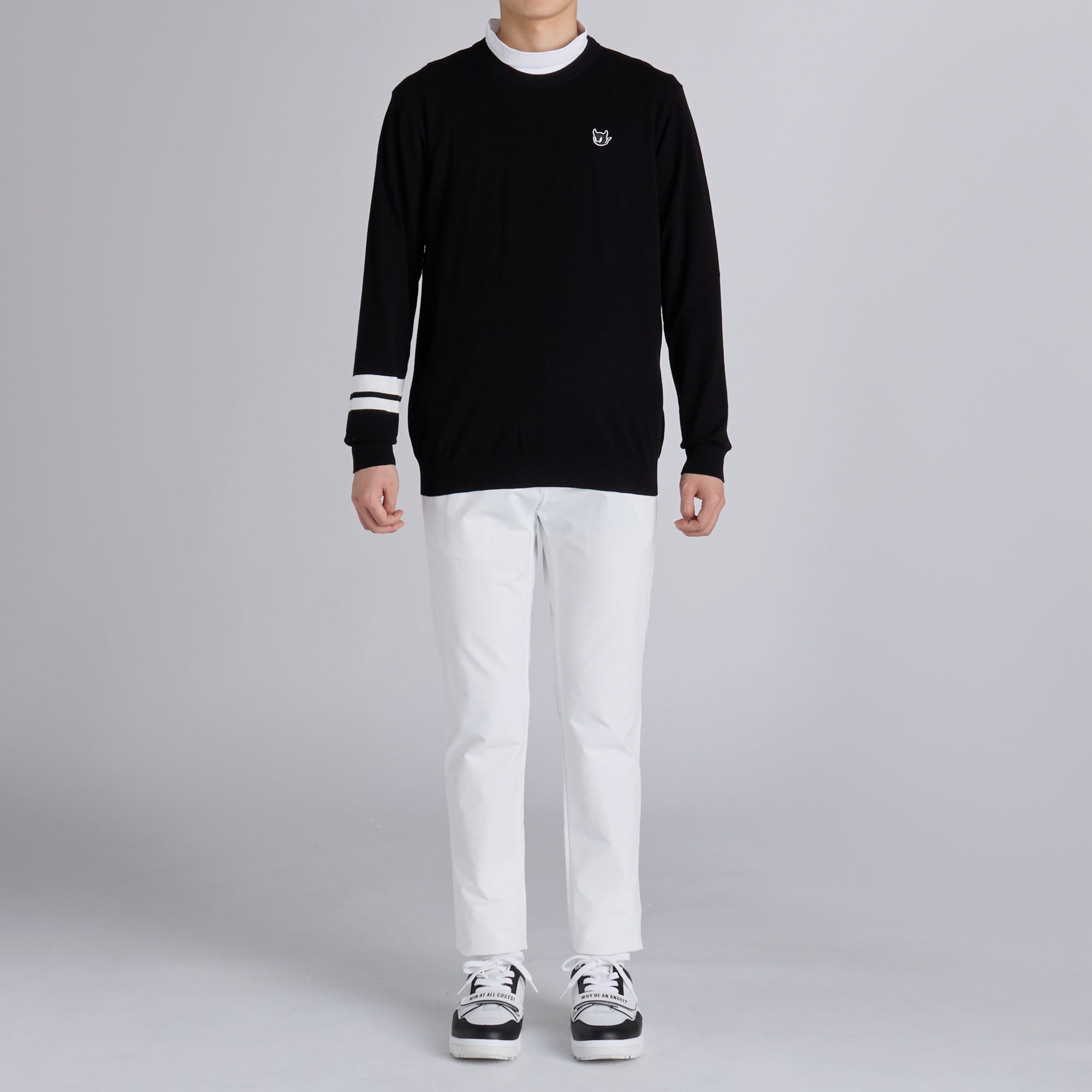 MENS ソフトタッチベーシックニット 長袖プルオーバー ホワイト/072242711