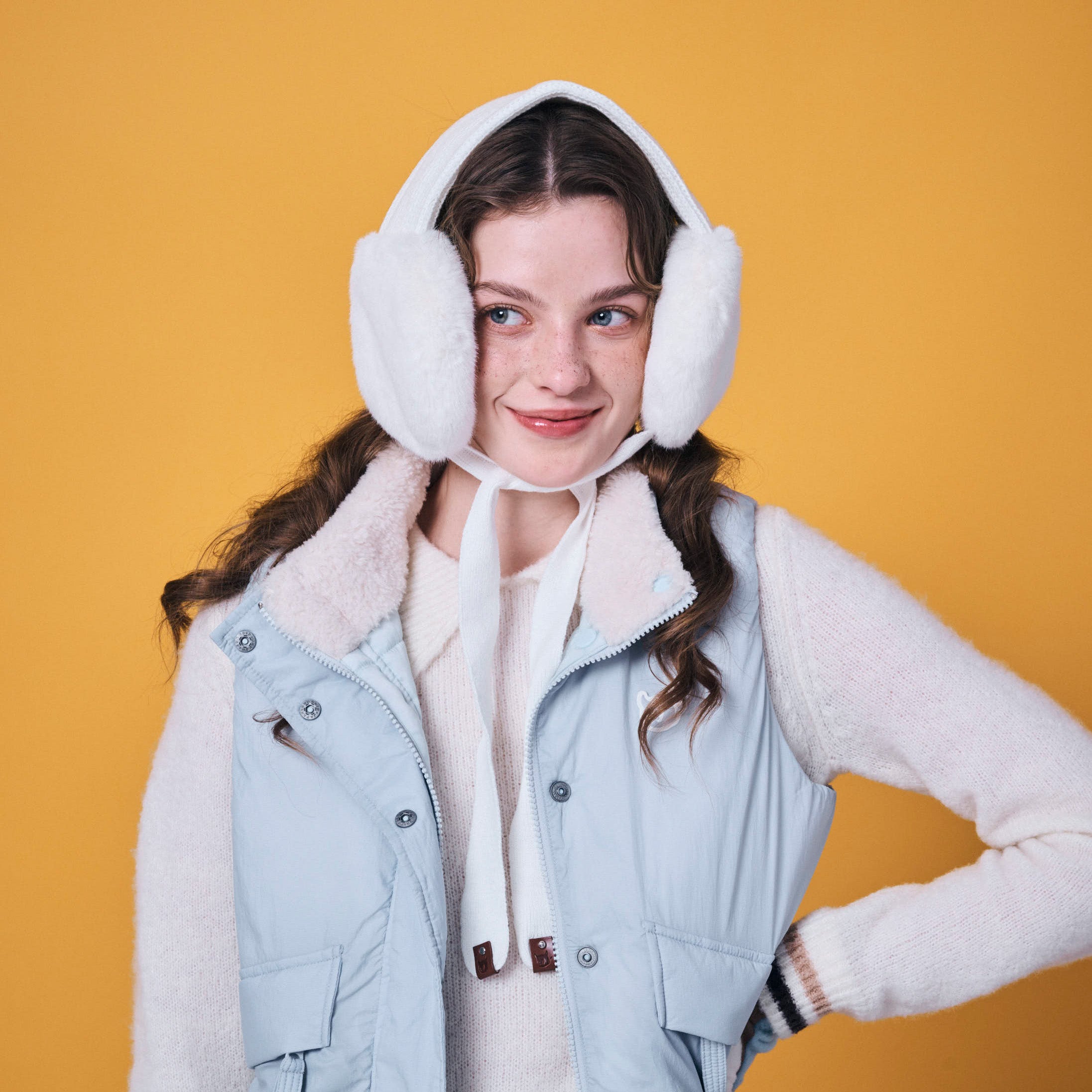 WOMEN リボンファーイヤーウォーマー ホワイト