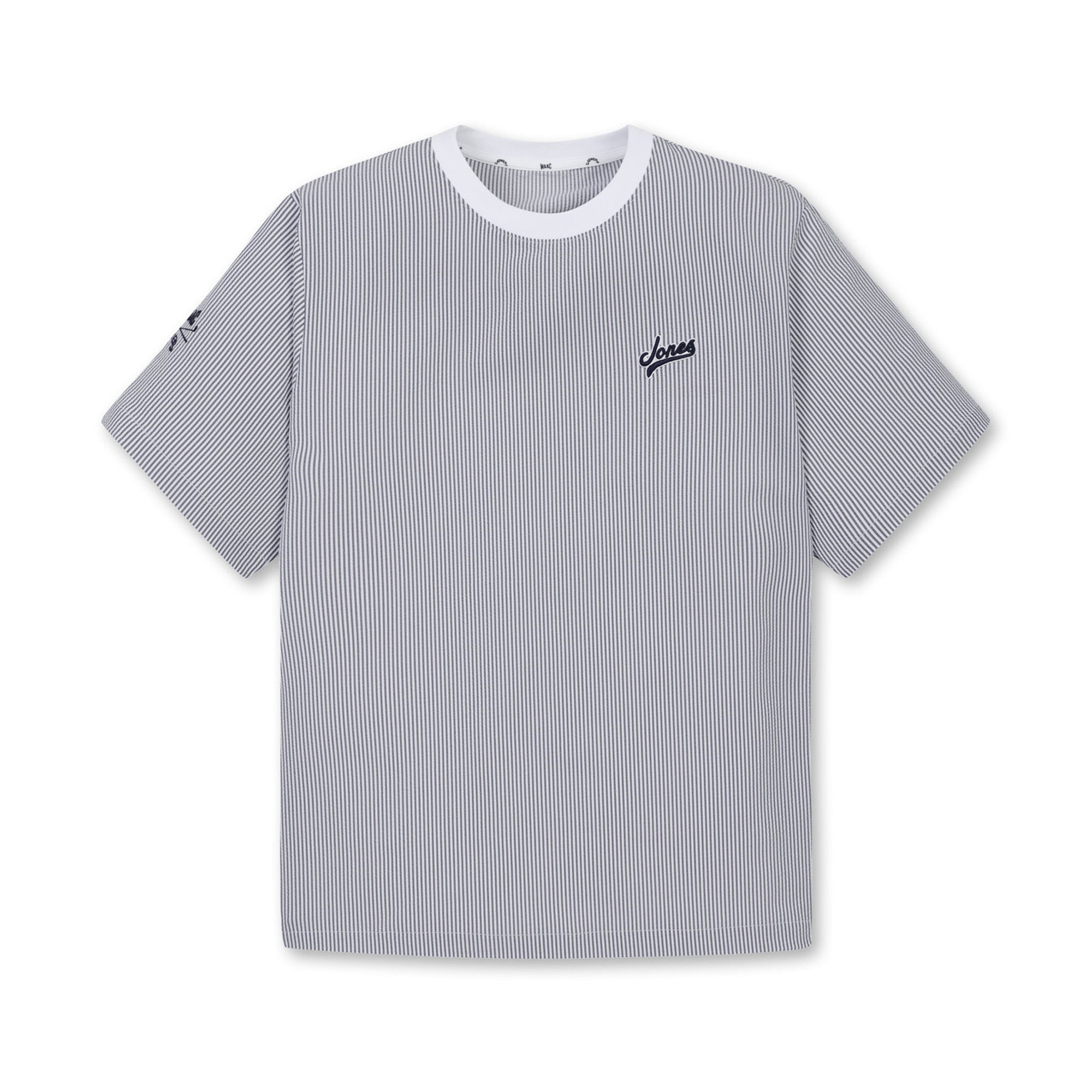 【WAAC X JONES】MEN シアサッカーショートスリーブプルオーバー ネイビー