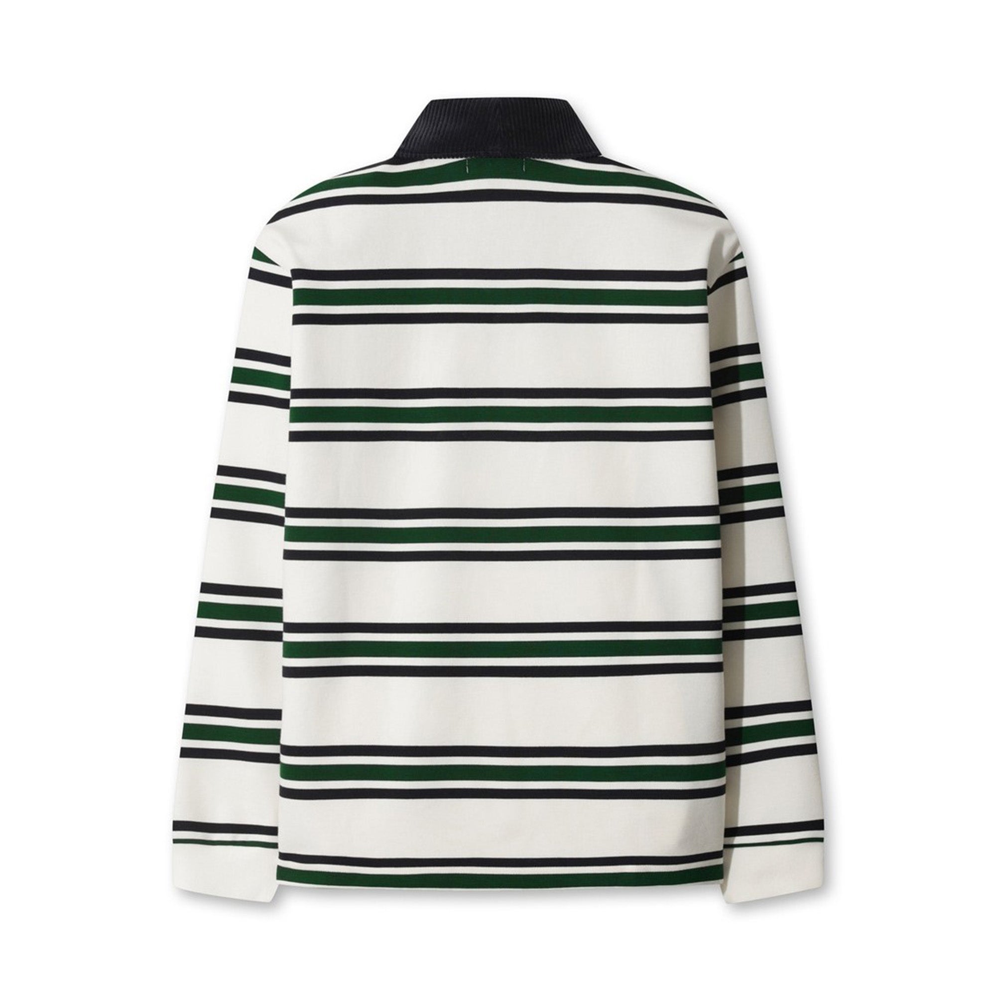 MEN ストライプパターンポロシャツ ダークグリーン