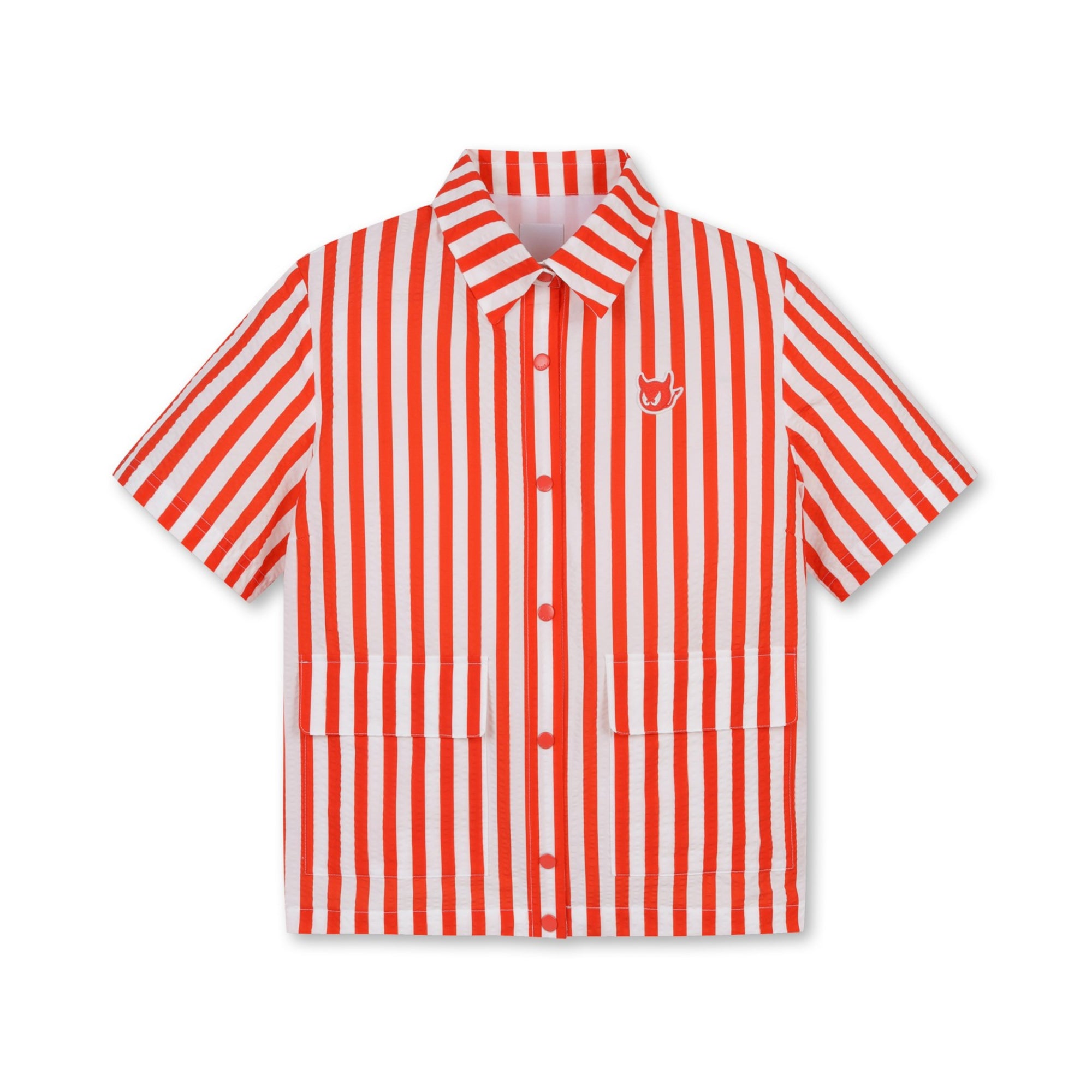 WOMEN シアサッカー ストライプシャツ レッド