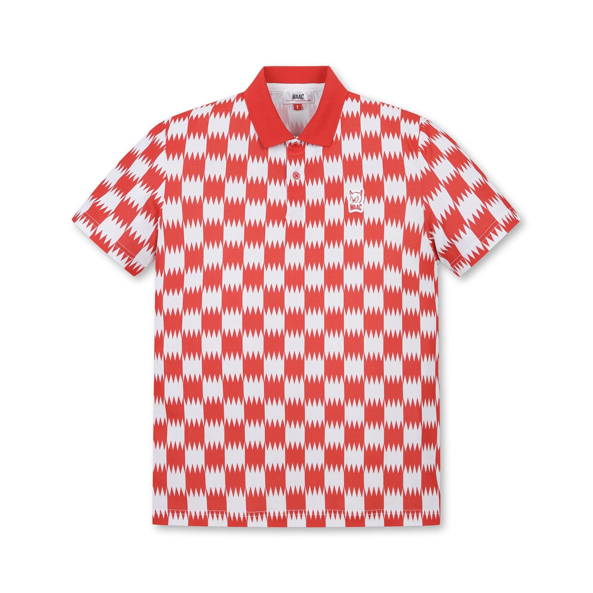 MEN チェッカーパターンポロシャツ レッド