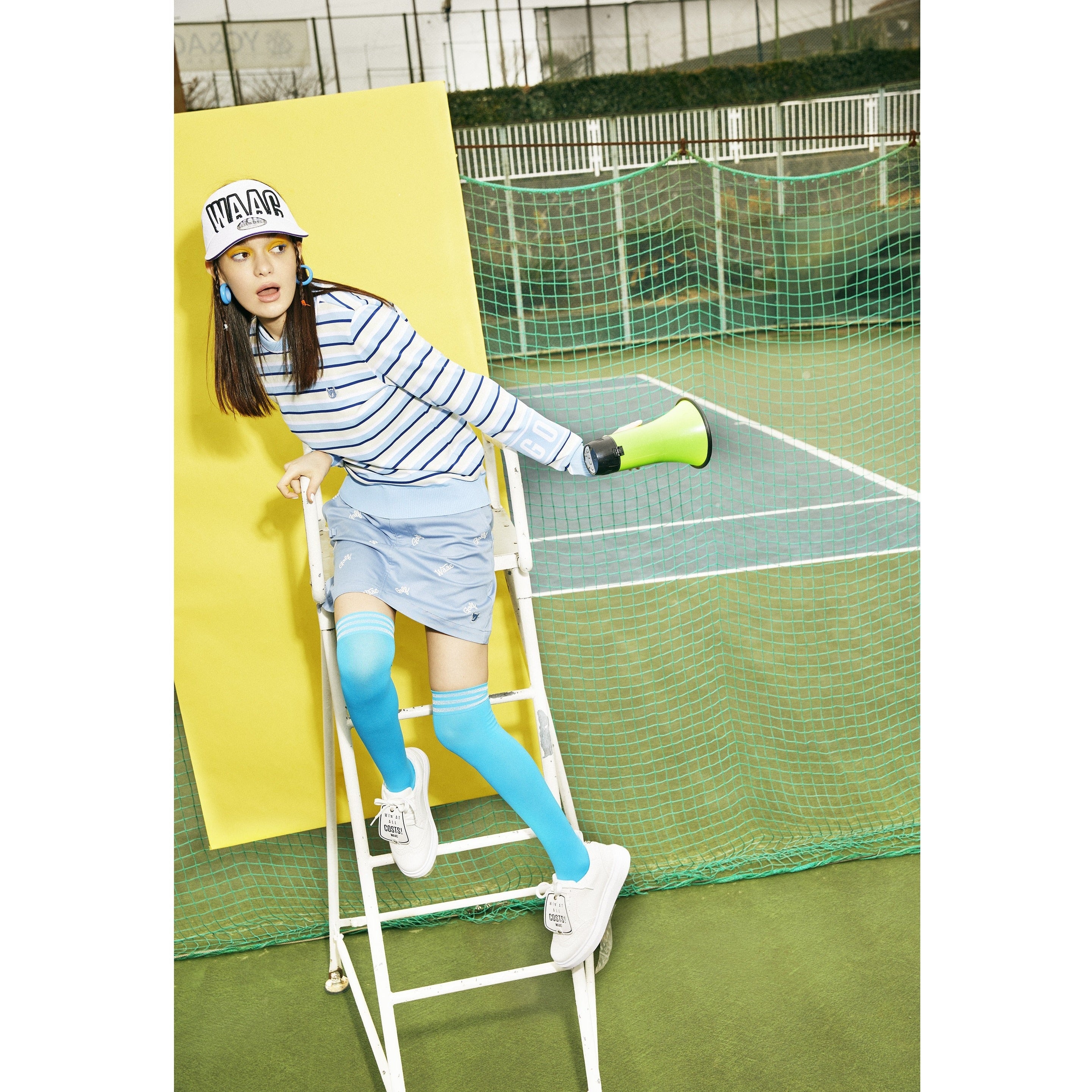 WOMEN マイクロスリームボーダー 長袖プルオーバー サックス