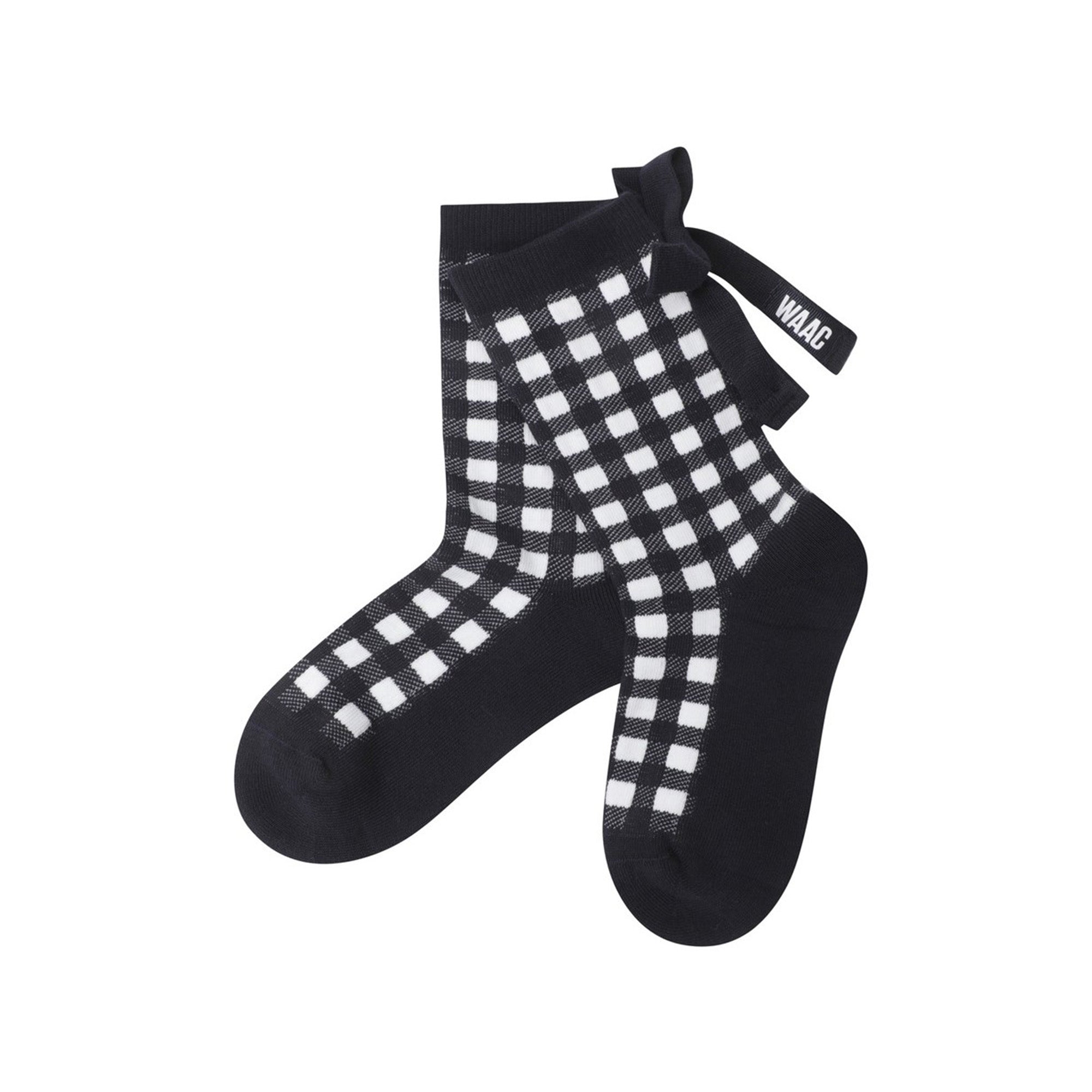 WOMEN チェックリボンソックス ネイビー