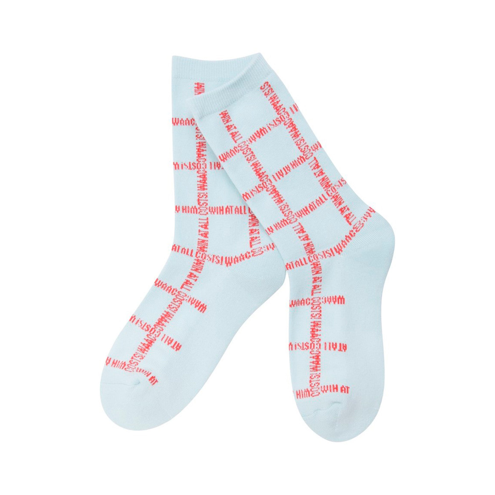 WOMEN スローガンパターンソックス ライトブルー