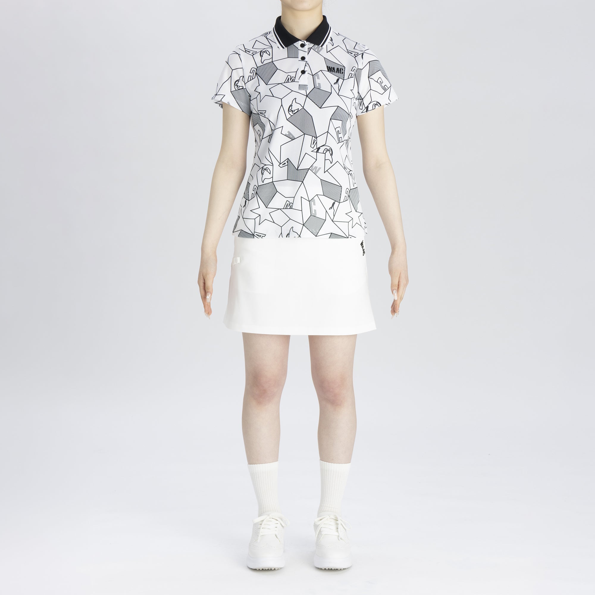 WOMENS WAACKYジオメトリック 半袖ポロシャツ ホワイト/072242080