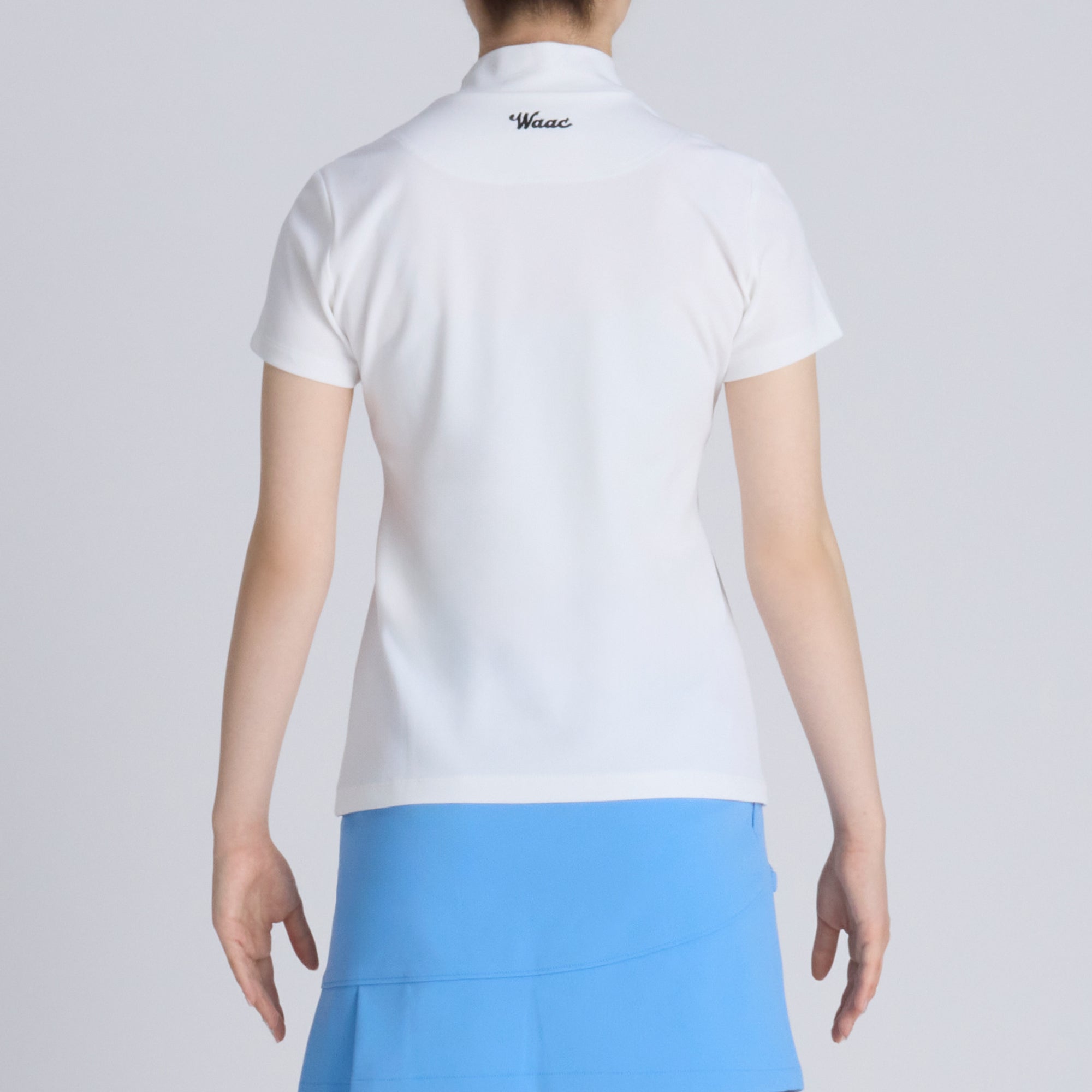 WOMENS リサイクル鹿の子 半袖モックネック ライトブルー/072242081