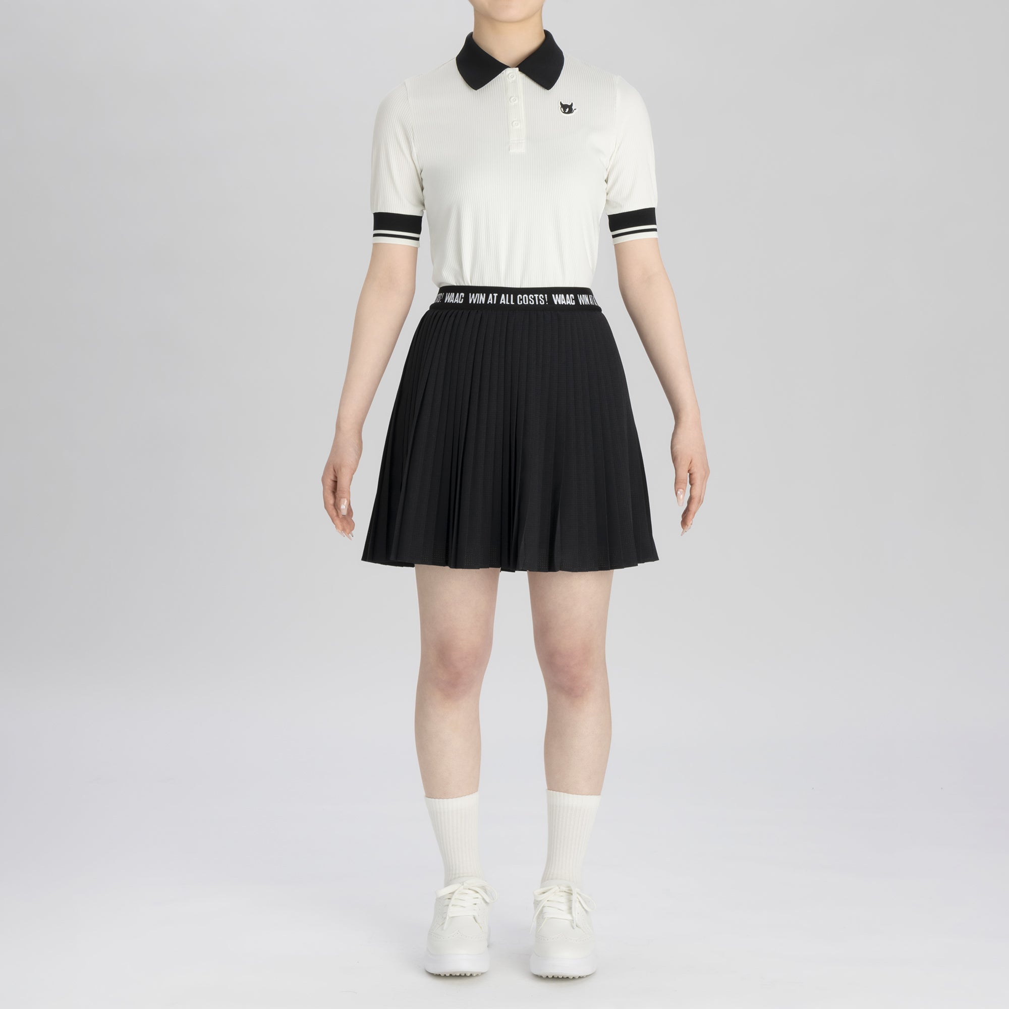 WOMENS ワイドリブ半袖ポロシャツ ブラック/072242083