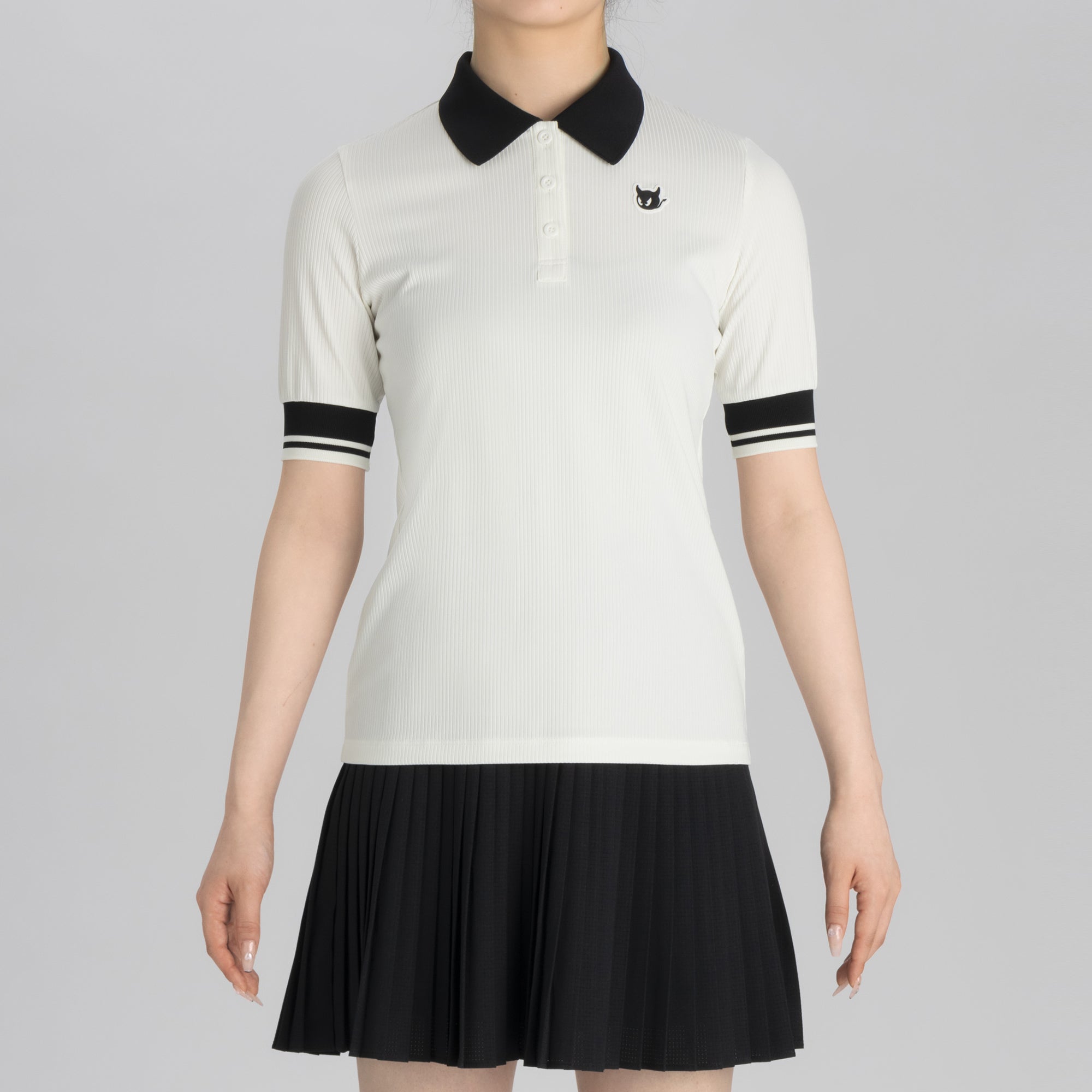 WOMENS ワイドリブ半袖ポロシャツ ブラック/072242083