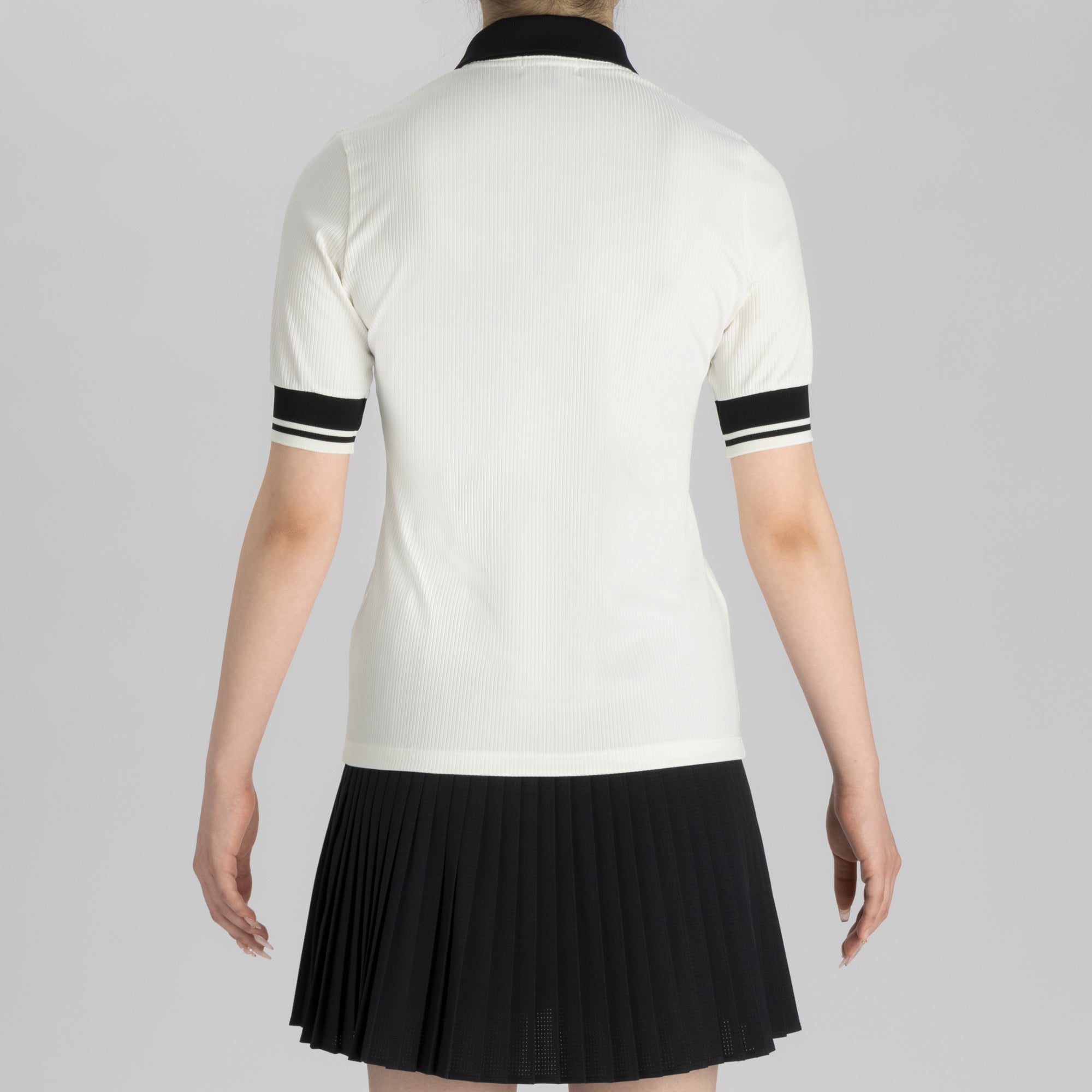 WOMENS ワイドリブ半袖ポロシャツ ブラック/072242083