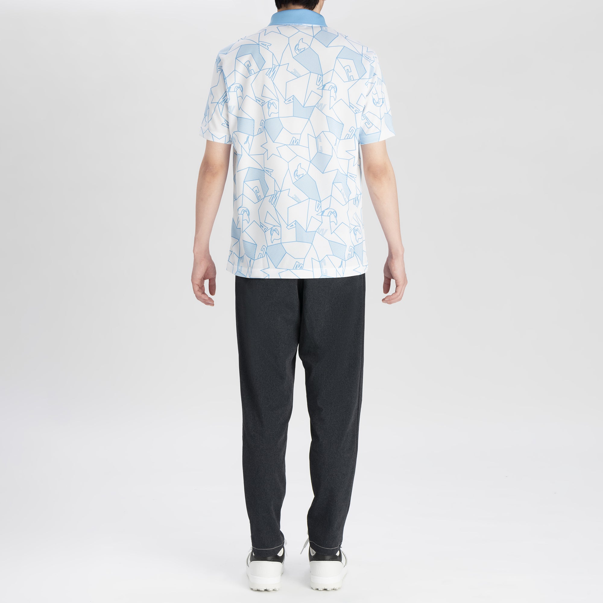 MENS WAACKYジオメトリック 半袖ポロシャツ ライトブルー/072242031