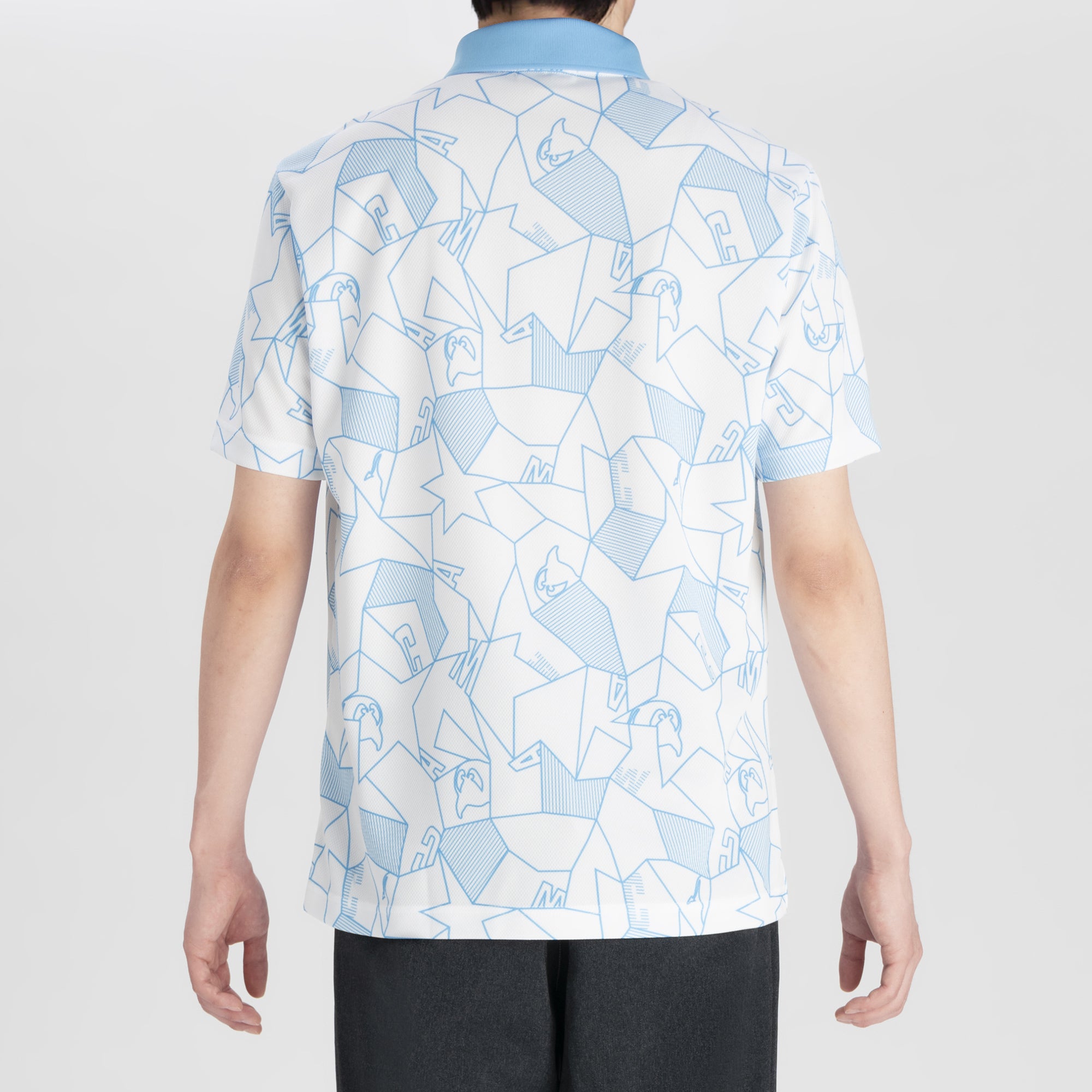 MENS WAACKYジオメトリック 半袖ポロシャツ ライトブルー/072242031