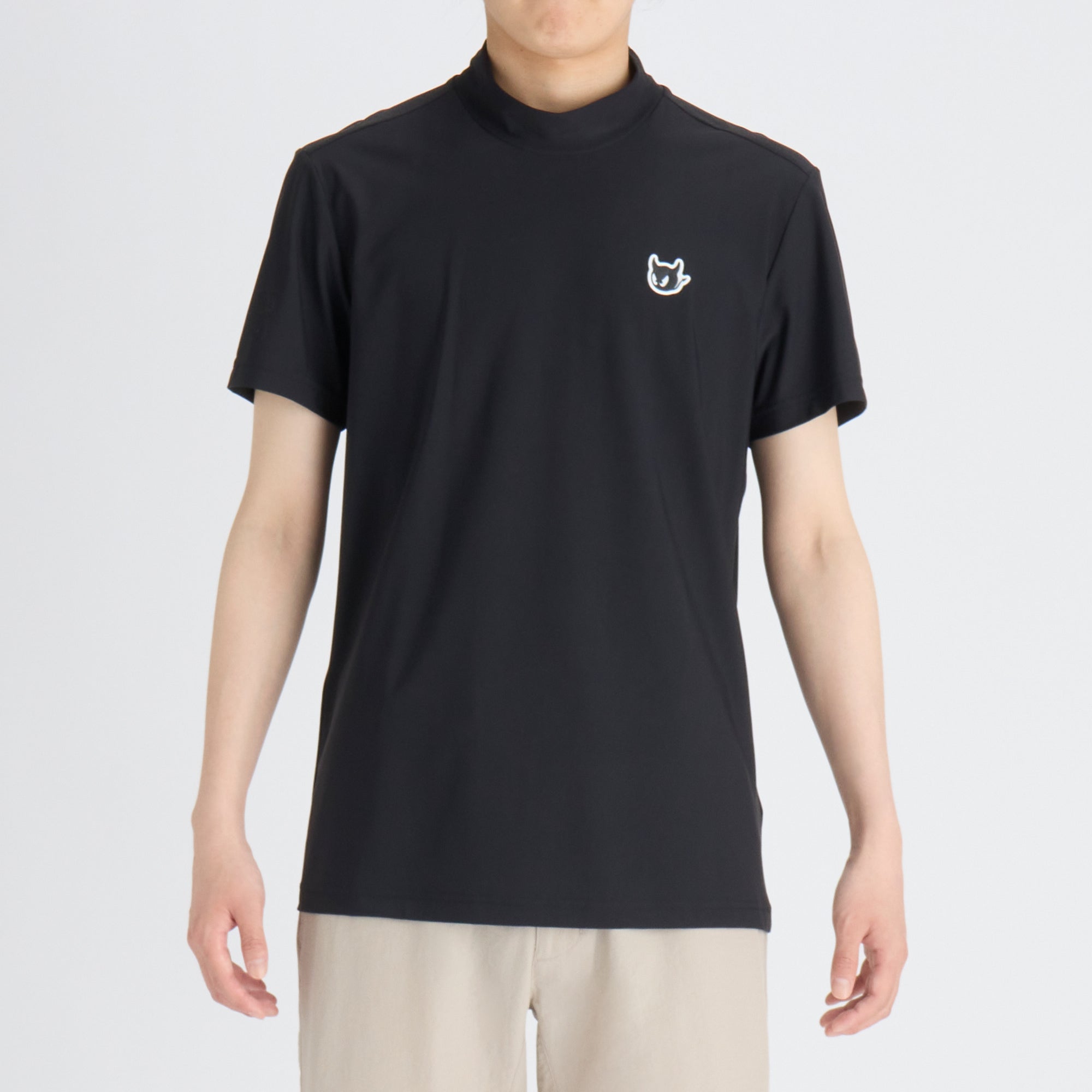 MENS EUROJERSEYパンチング 半袖モックネック ブラック/072242043