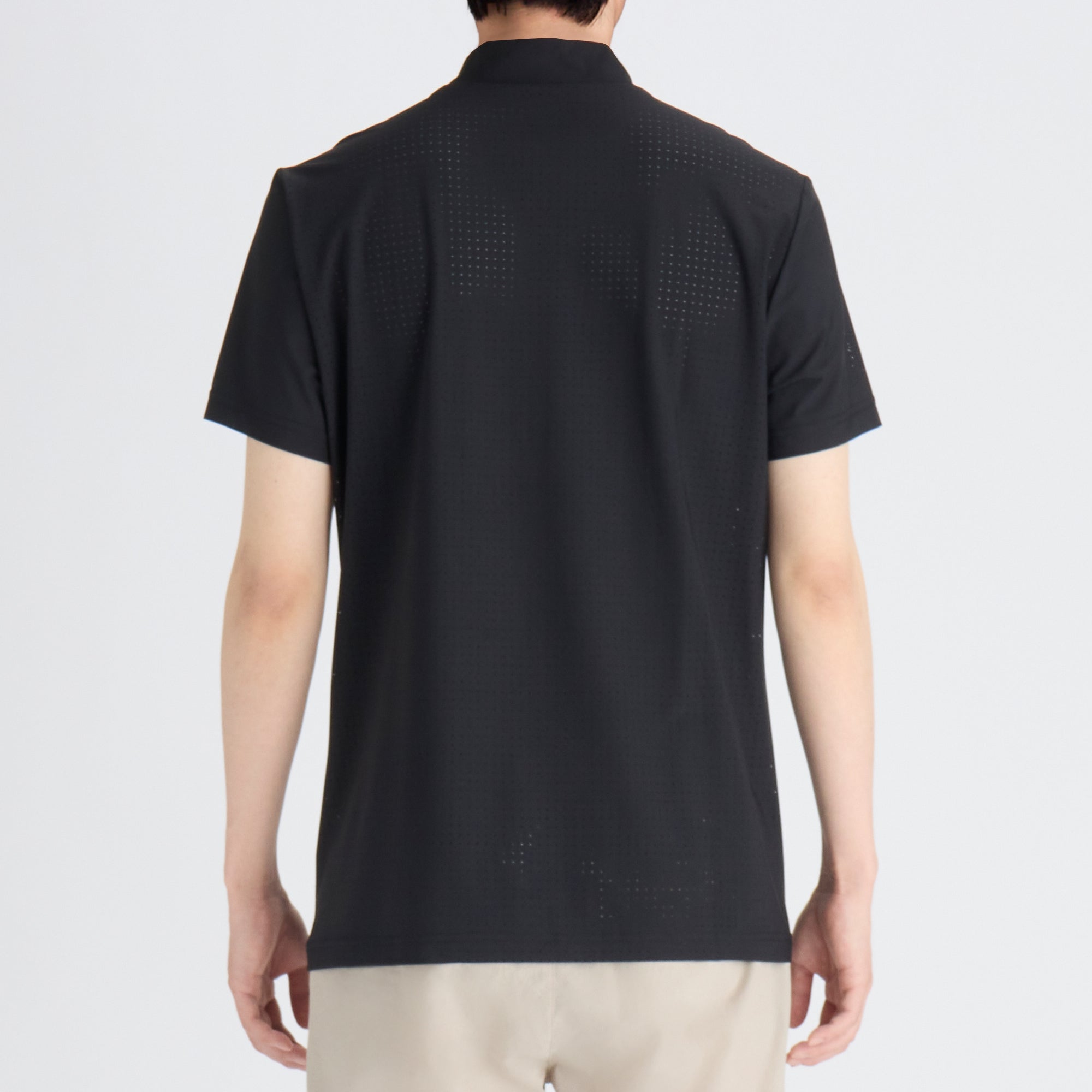 MENS EUROJERSEYパンチング 半袖モックネック ブラック/072242043