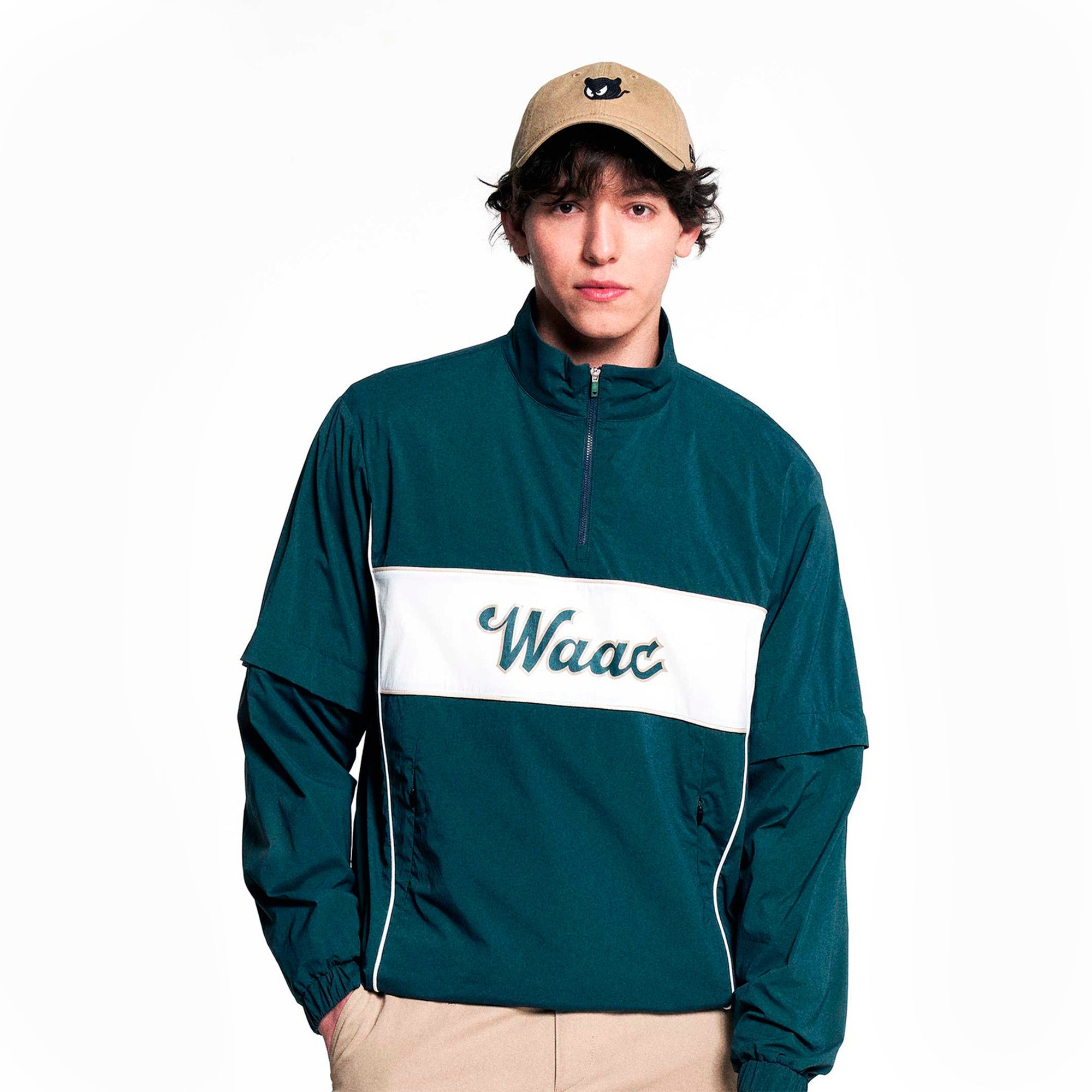 【25SS 新作】MEN デタッチャブルスリーブハーフジップ ダークグリーン