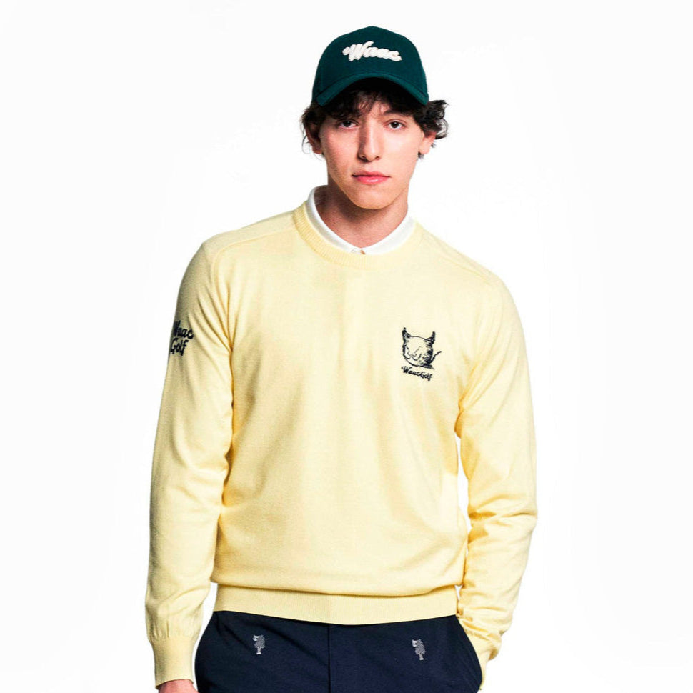 【WEB限定】MEN DRAWING WAACKYクルーネックニット イエロー