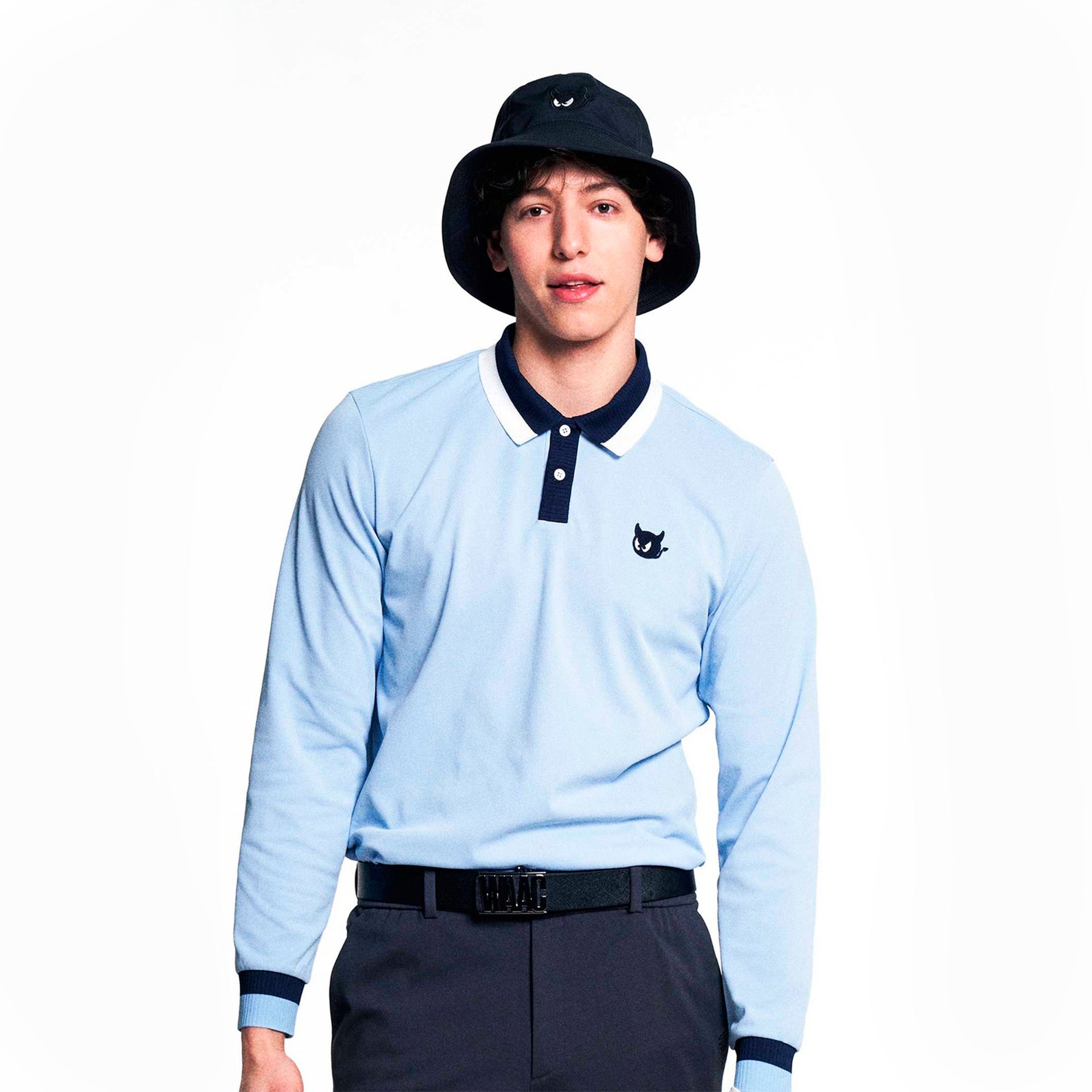 MEN WAACKYピケポロシャツ ライトブルー