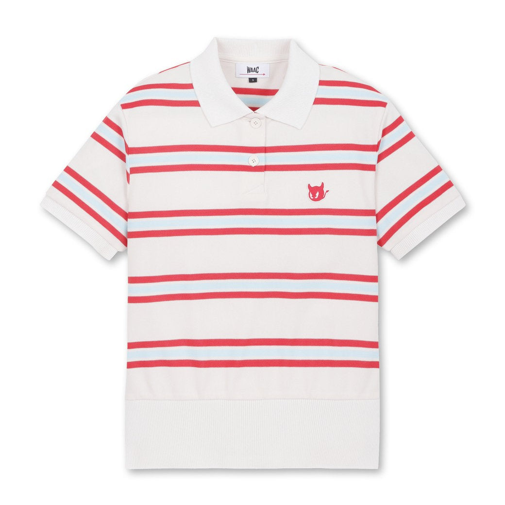 WOMEN ルーズフィットボーダーポロシャツ アイボリー