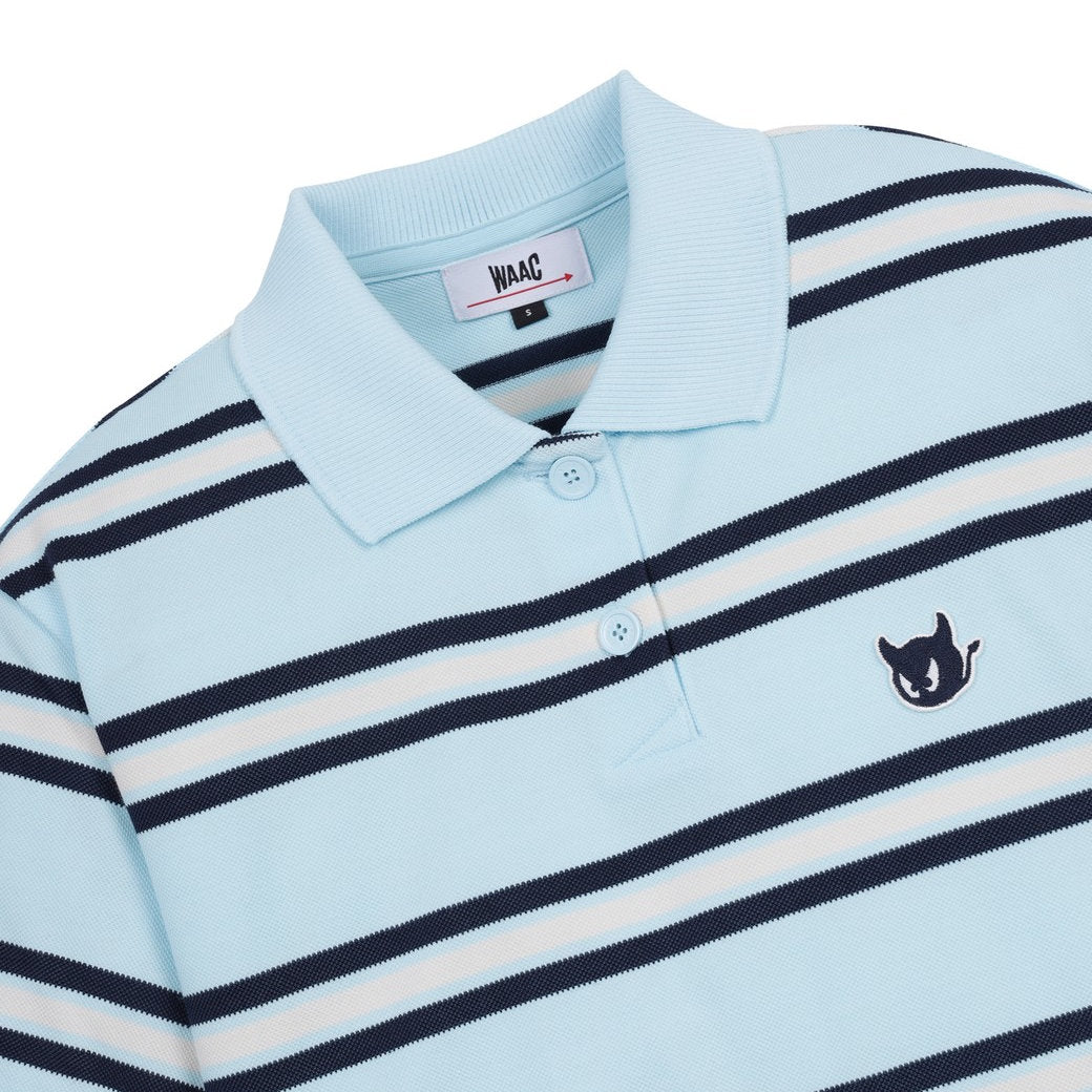 WOMEN ルーズフィットボーダーポロシャツ ライトブルー