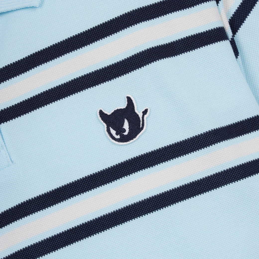 WOMEN ルーズフィットボーダーポロシャツ ライトブルー