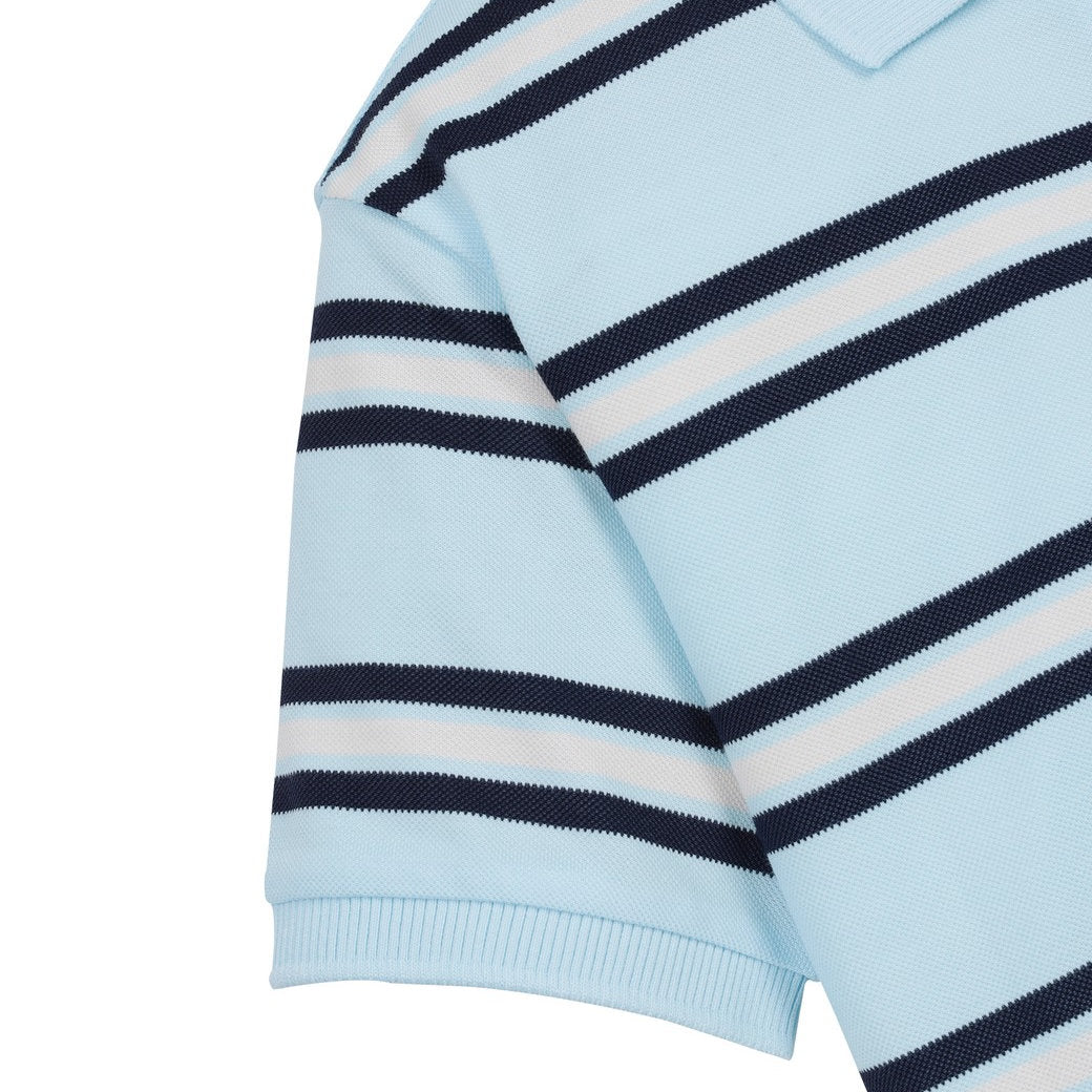 WOMEN ルーズフィットボーダーポロシャツ ライトブルー