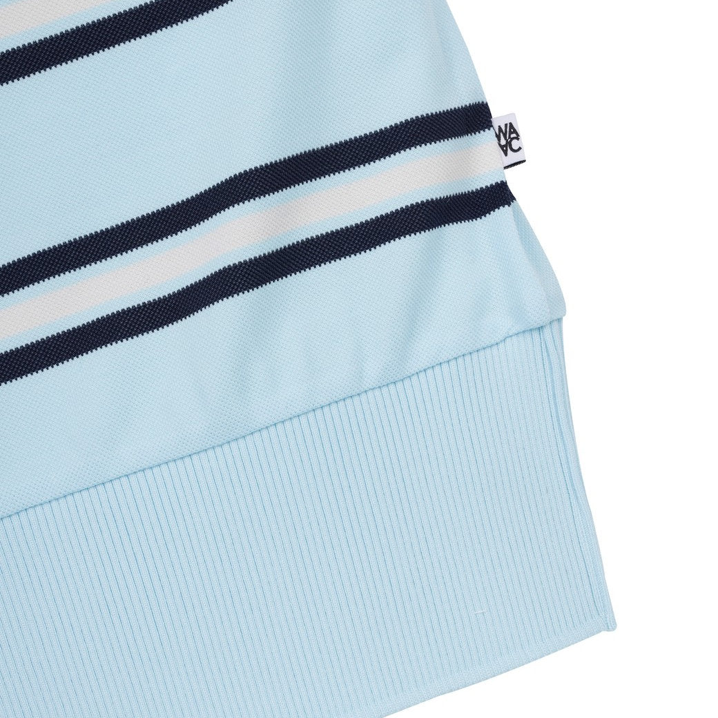 WOMEN ルーズフィットボーダーポロシャツ ライトブルー