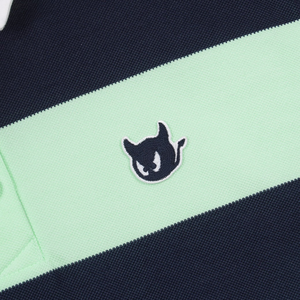 WOMEN ルーズフィットボーダーピケポロシャツ ネイビー